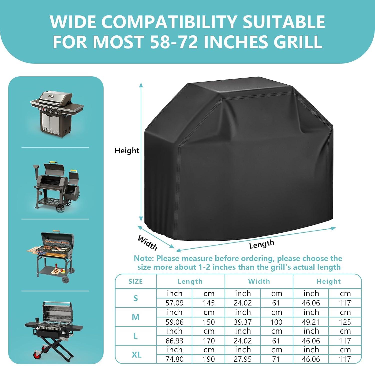 Outdoor Waterproof Grill Cover with Adjustable Hem Drawstring, 58 Inches Heavy Duty Barbecue Gas Grill Cover, Uv & Fade Resistant BBQ Cover for Char-Broil Nexgrill and More (58inch S Black)