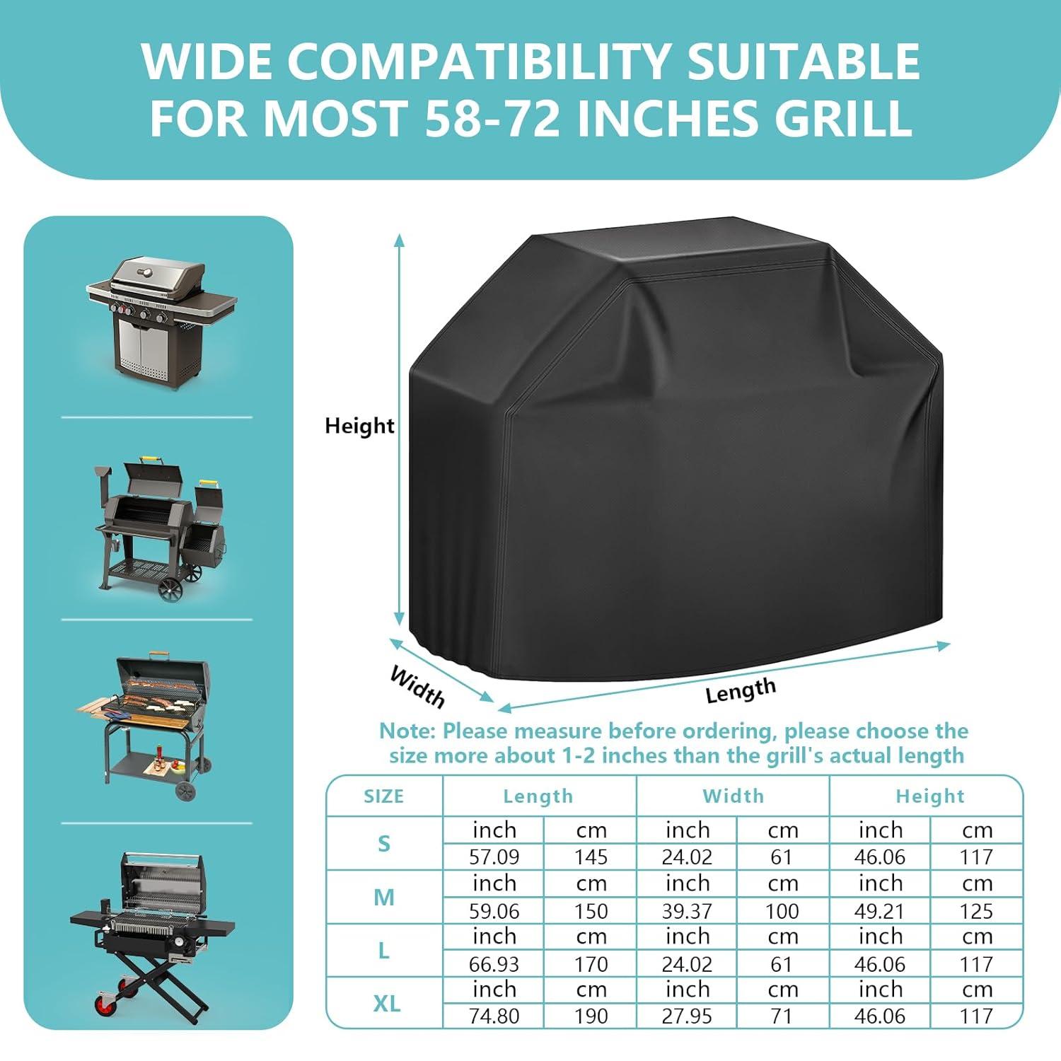 Outdoor Waterproof Grill Cover with Adjustable Hem Drawstring, 60 Inches Heavy Duty Barbecue Gas Grill Cover, Uv & Fade Resistant BBQ Cover for Char-Broil Nexgrill and More (60inch M Black)
