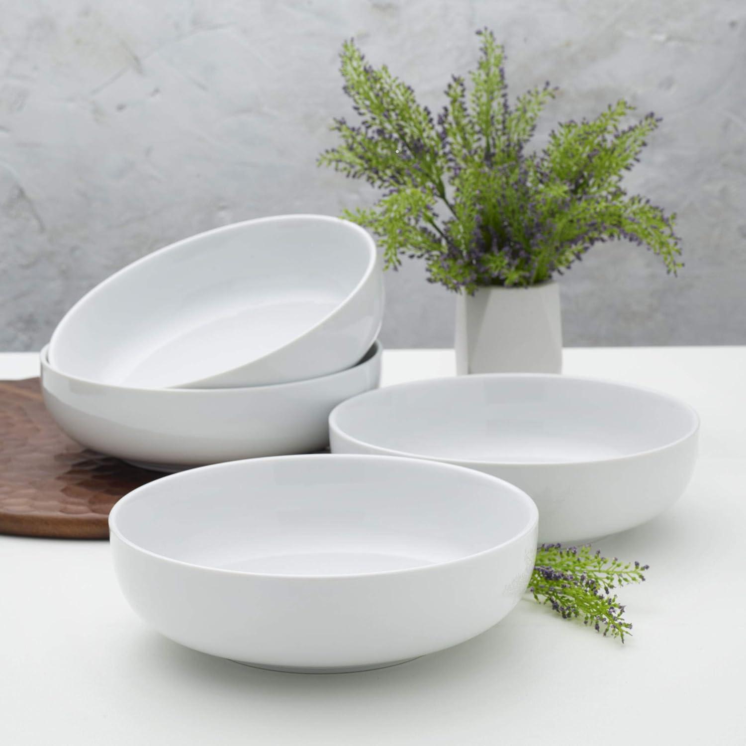 Everyday White Ceramic Microwave Safe Pasta Bowls Set