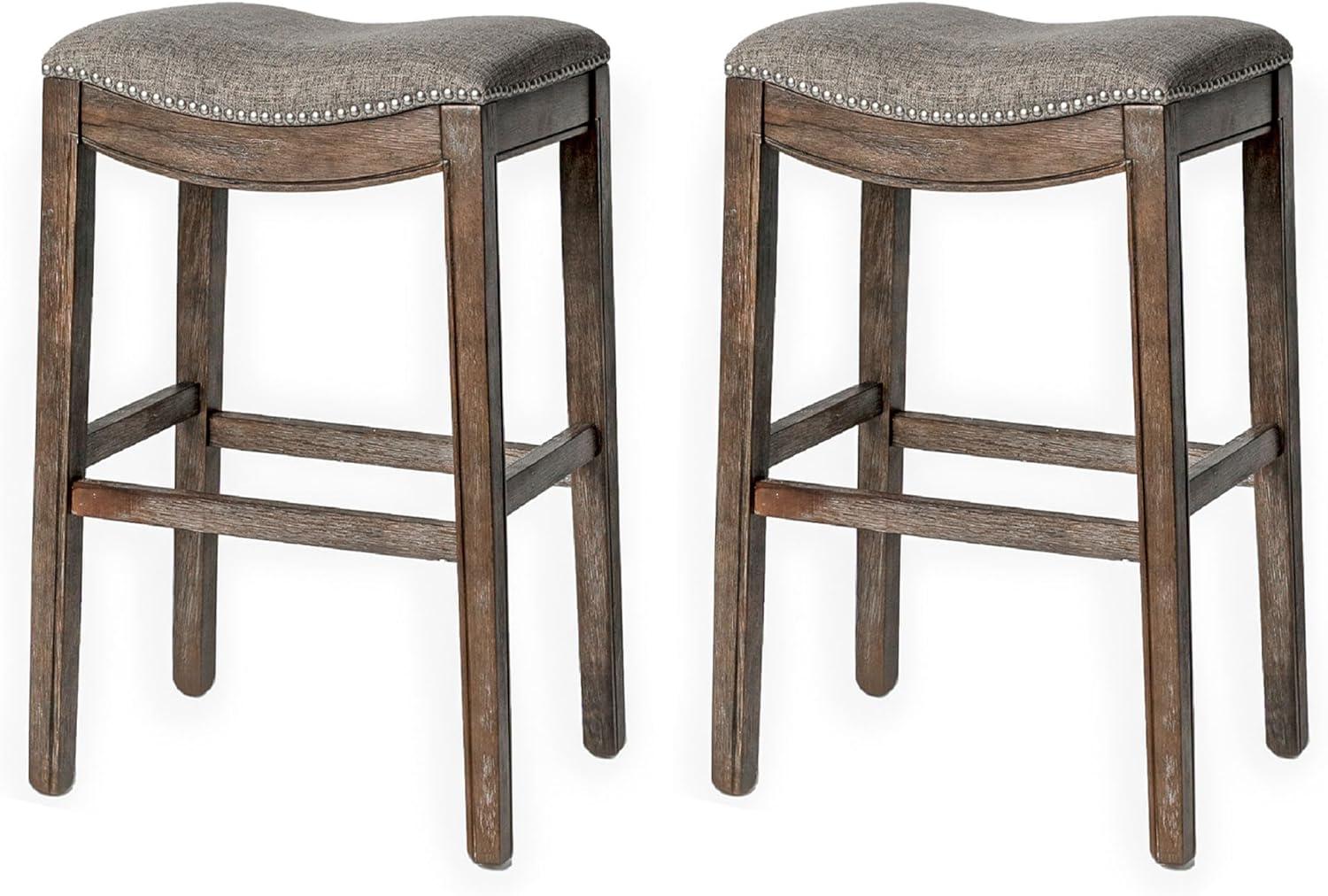 Maven Lane Adrien Upholstered Backless Saddle Kitchen Stool, Set of 2