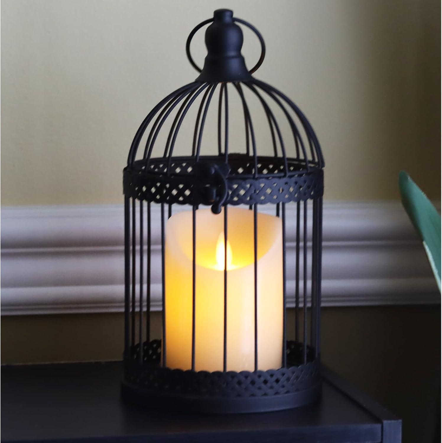 VELA LANTERNS Bird Cage Decor Candle Holder Lantern Decorative Table Centerpiece Halloween Decorations, 10" and 6" Tall, Black, Set of 2