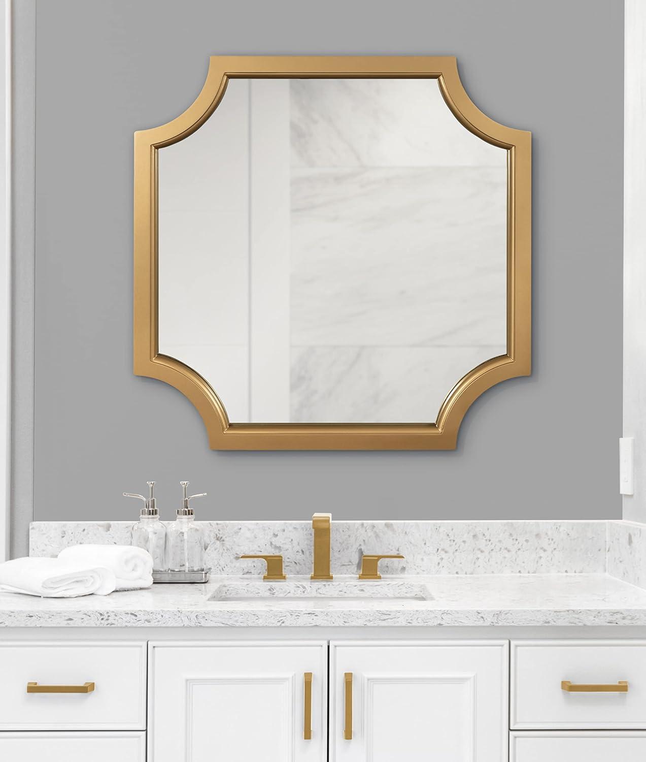 Kate & Laurel All Things Decor 24"x24" Hogan Framed Scallop Wall Mirror Gold: Modern Square No Assembly Required