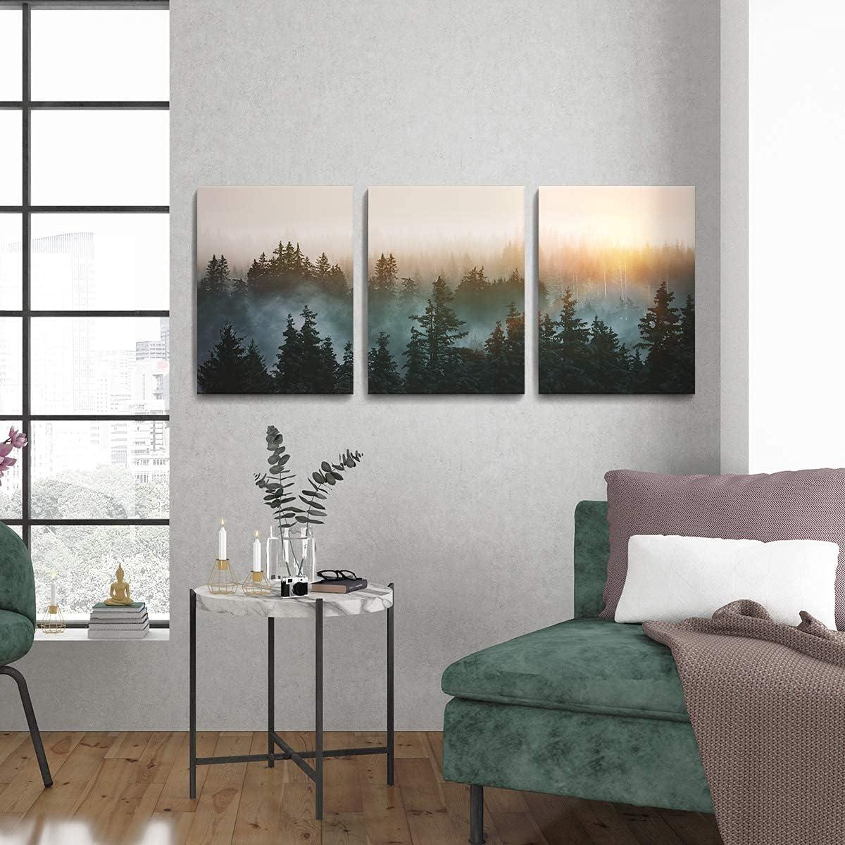 Sunlit Forest Landscape Framed Canvas Print Set