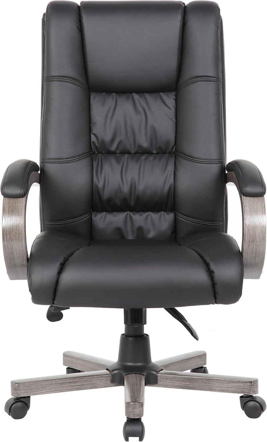 Boss Office Products High Back Wood Finished Executive Chair, Black Upholstery/Grey Wood