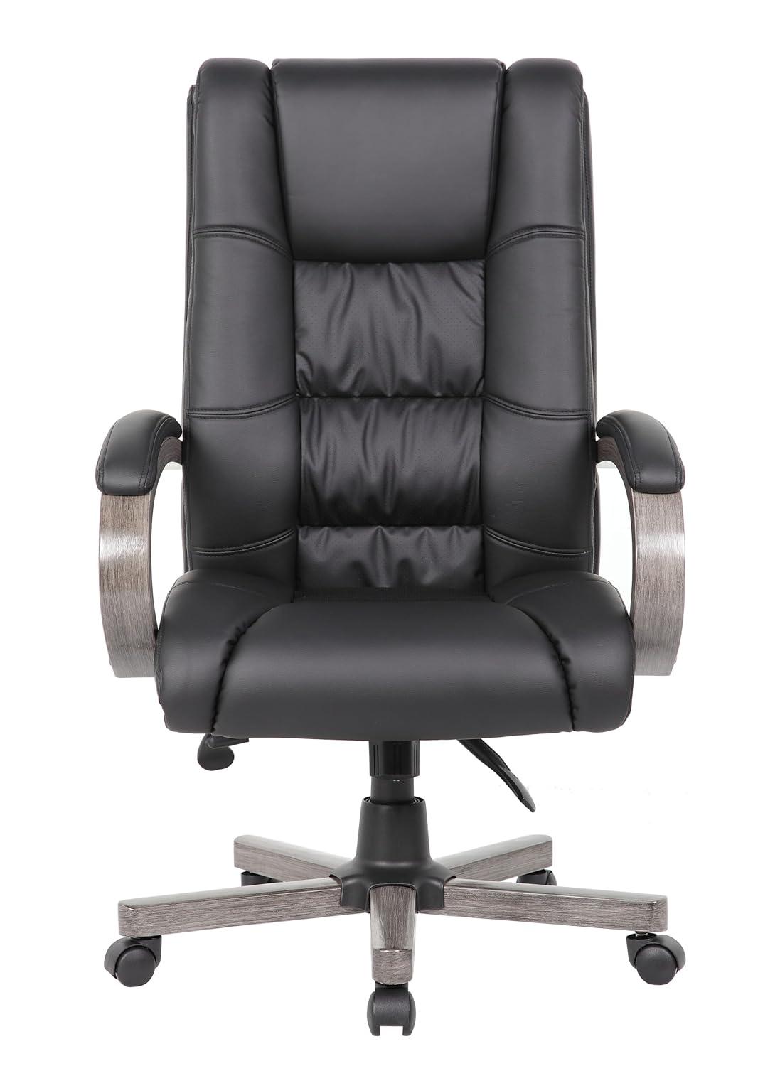 Boss Office Products High Back Wood Finished Executive Chair, Black Upholstery/Grey Wood