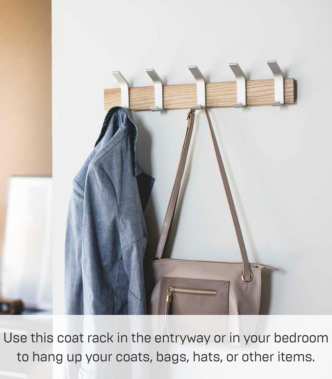 Adjustable Urban Sophisticate Wall-Mounted Coat Hanger in Natural Wood and Aluminum