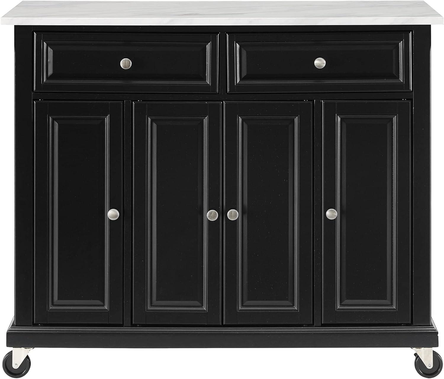 Avery Distressed Black Kitchen Island with Faux-Marble Top