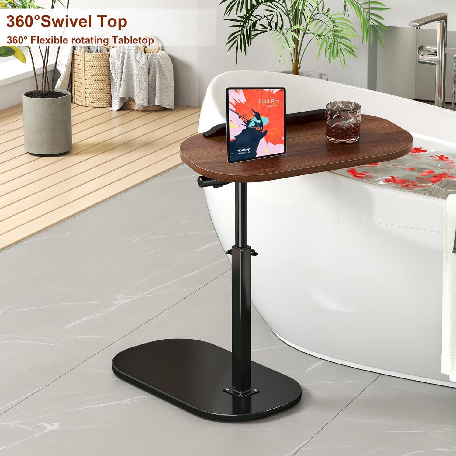 C Shaped Side Table Adjustable Height, 360°Swivel C Shaped End Table, Couch Side Tables That Slide Under, Small Coffee C Table End Table for Sofa/Bed/Bathtub, Rotating Elevate Tabletop (black)