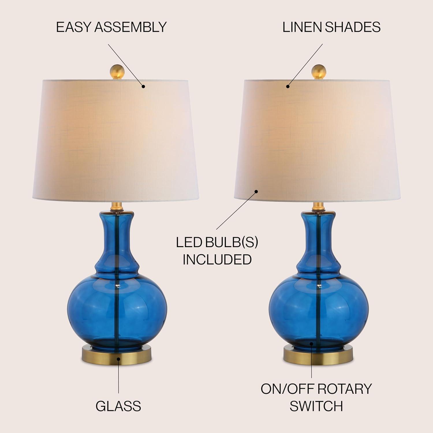 JONATHAN Y JYL1068C-SET2 Set of 2 Table Lamps Lavelle 25" Glass LED Table Lamp Contemporary Transitional Bedside Desk Nightstand Lamp for Bedroom Living Room Office College Bookcase, Cobalt Blue