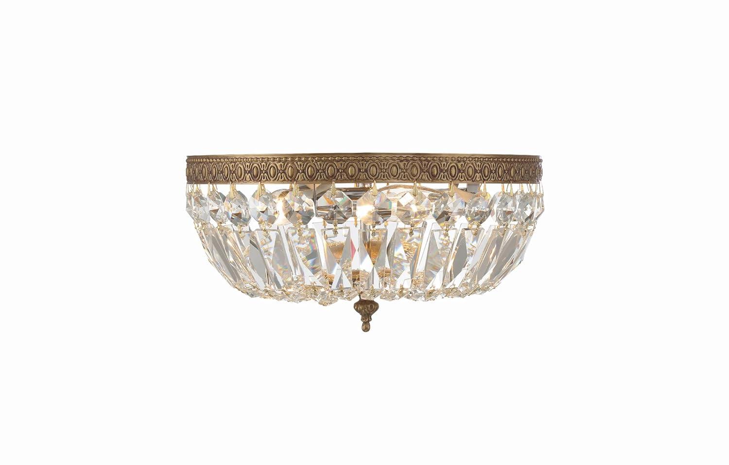 712-OB-CL-I-Crystorama Lighting-Three Light Flush Mount in Traditional and Contemporary Style - 12 Inches Wide by 6.5 Inches High-Olde Brass