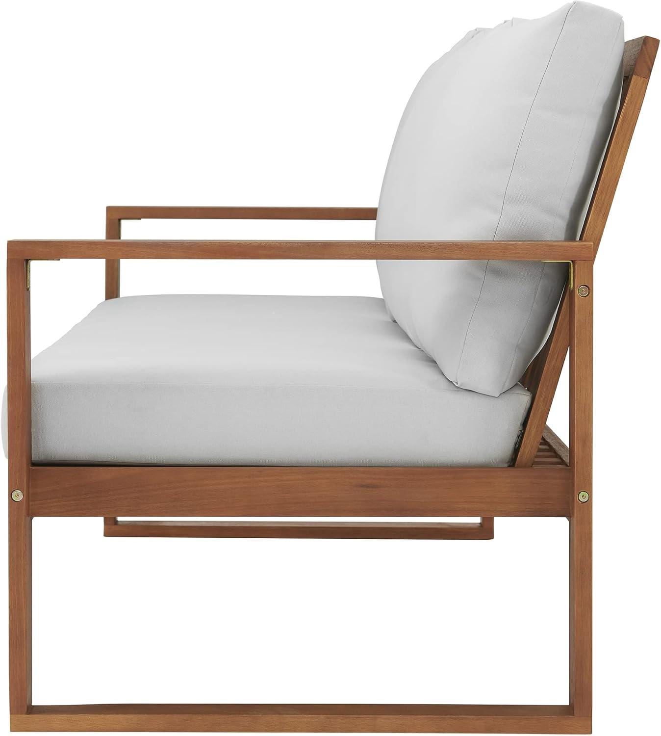 Grafton Luxe Eucalyptus 3-Seater Outdoor Bench with Gray Cushions