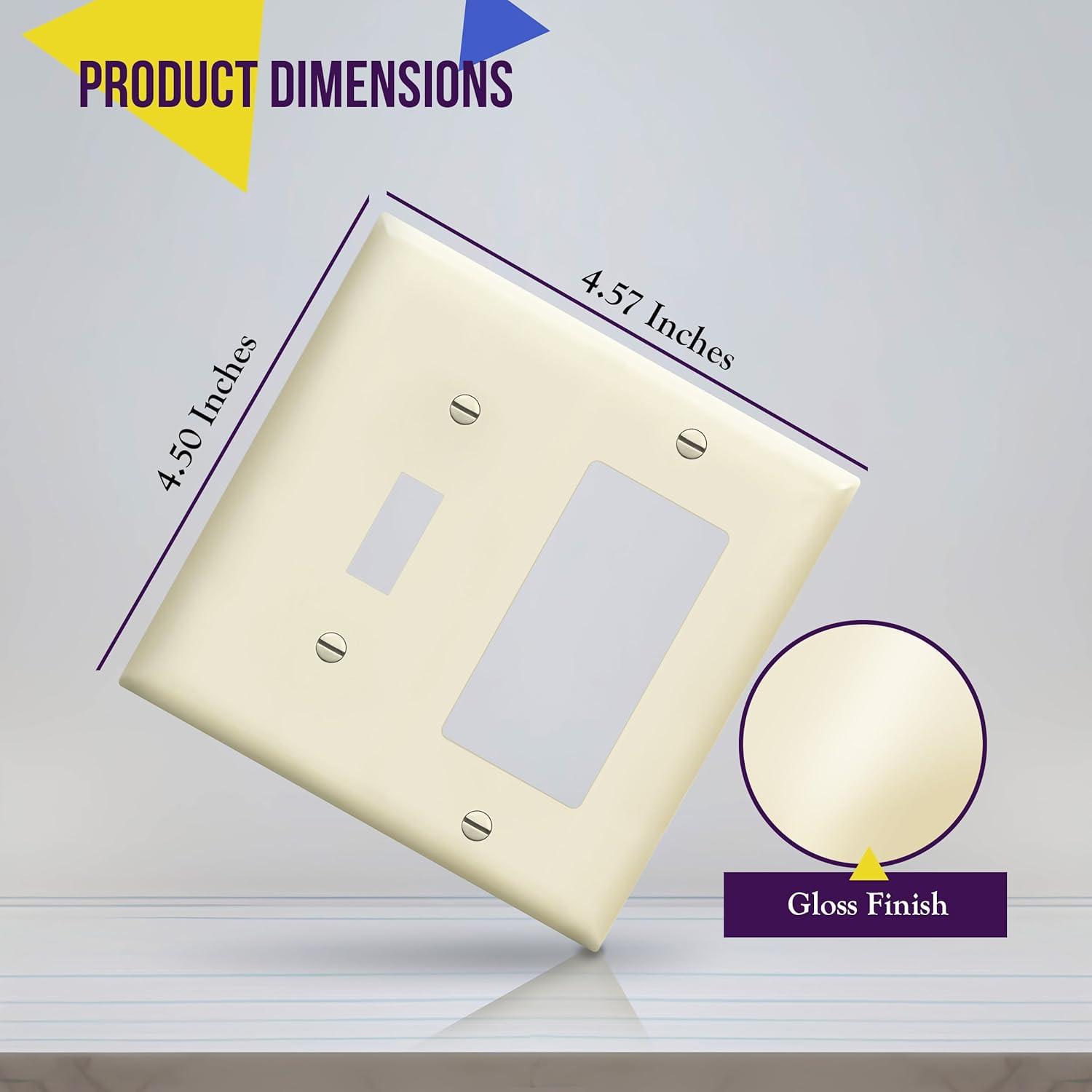 ENERLITES Combination Toggle / Decorator Switch Wall Plate, Standard Size 2-Gang, Polycarbonate Thermoplastic, Light Almond