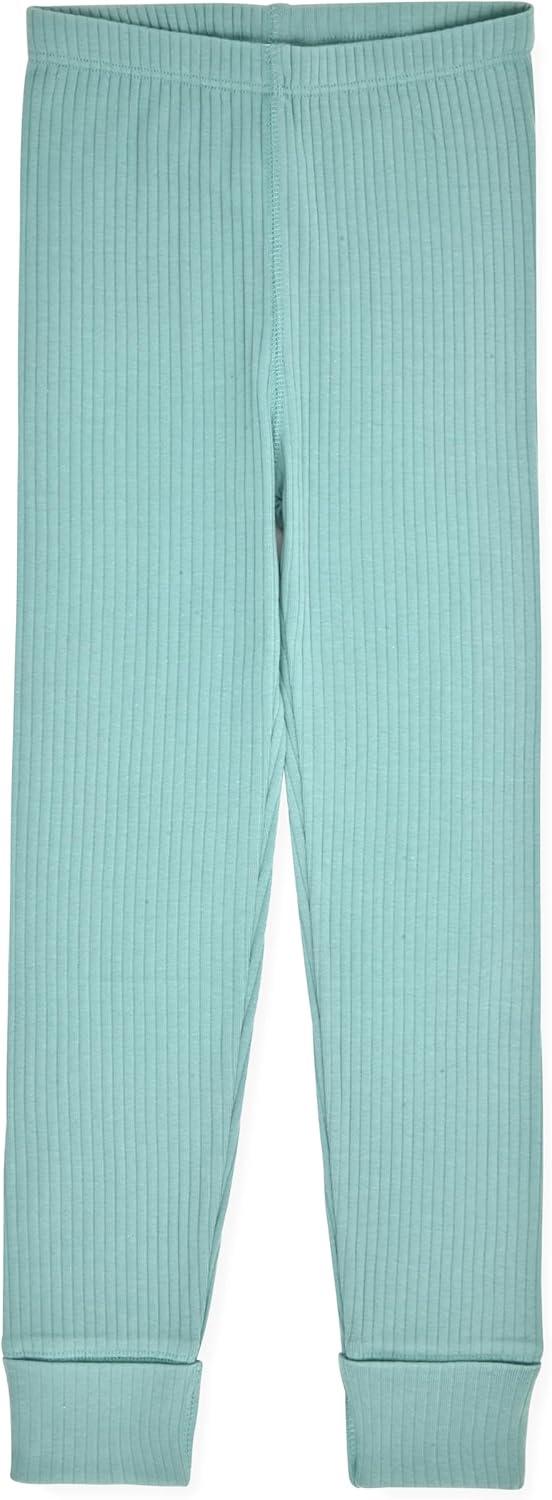 Sleep On It 100% Organic Cotton Rib Knit Snug-Fit 6-Piece Pajama Sets for Boys & Girls, Green & Light Blue Size 5