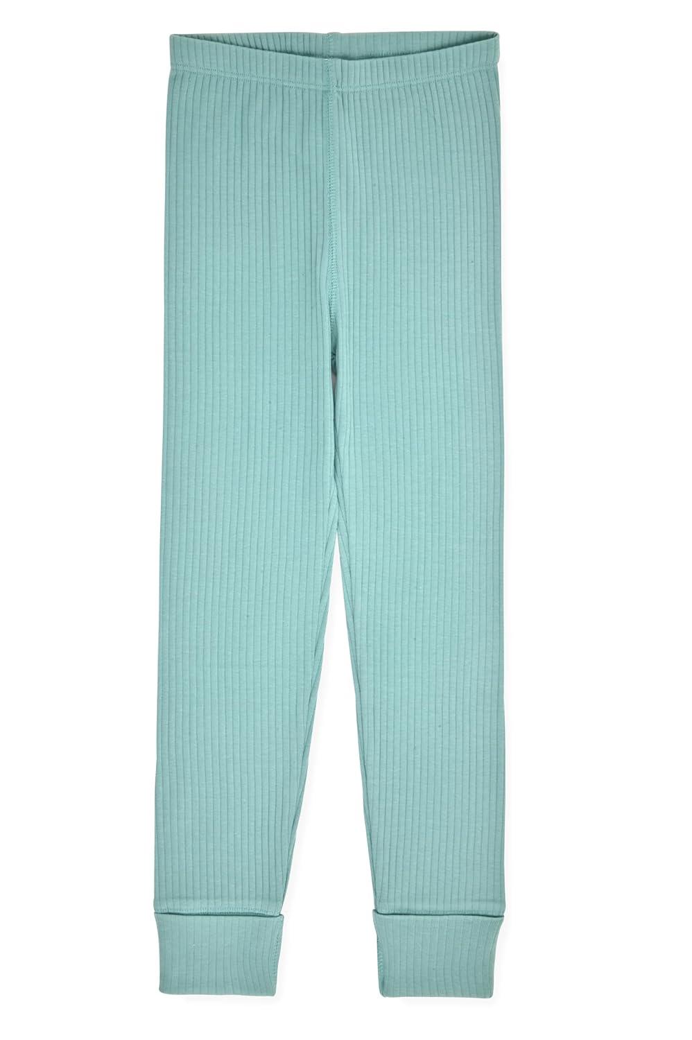 Sleep On It 100% Organic Cotton Rib Knit Snug-Fit 6-Piece Pajama Sets for Boys & Girls, Green & Light Blue Size 5