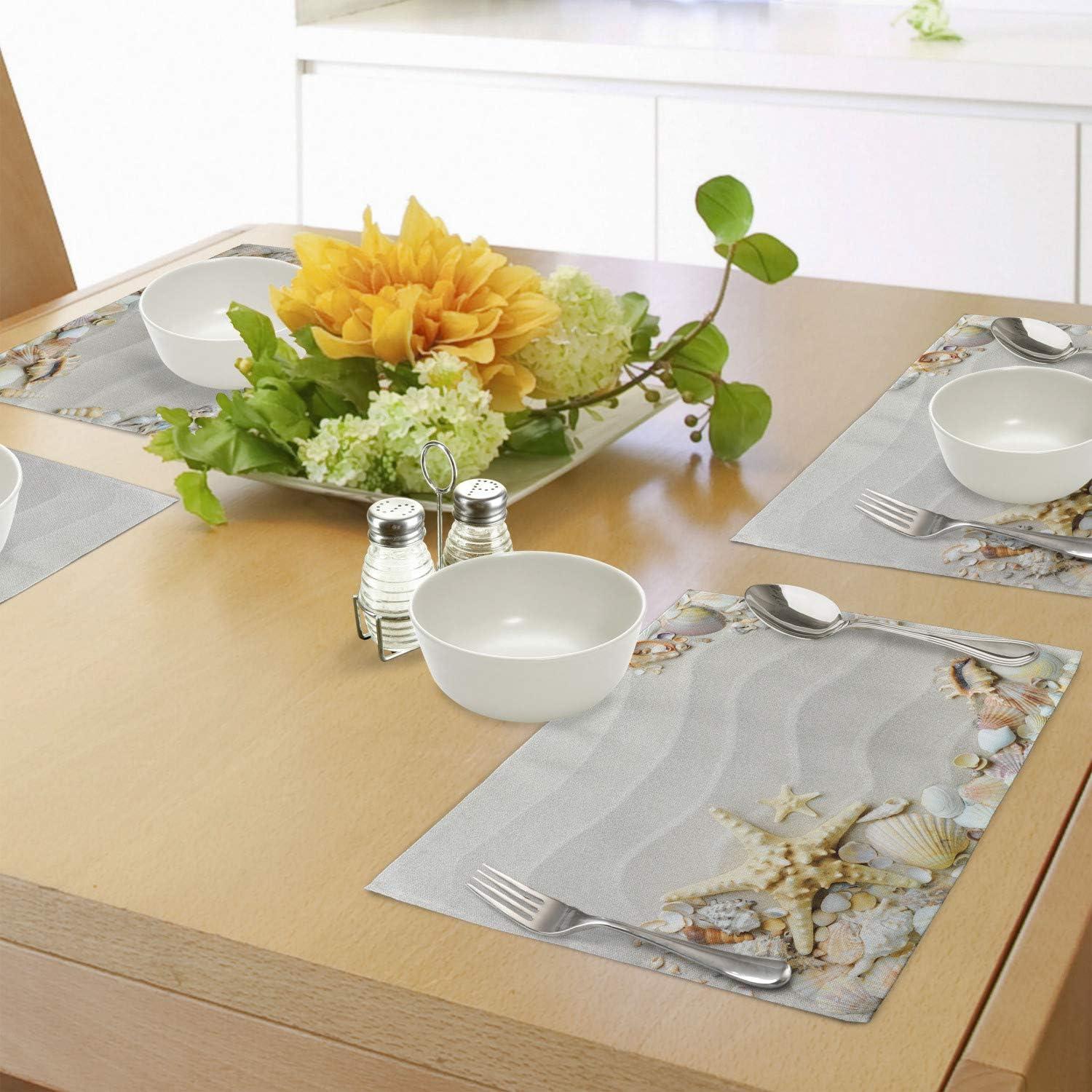 Starfish and Seashells Beige Polyester Canvas Placemats Set of 4