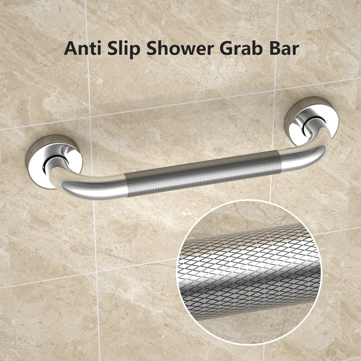 HEALTHLINE Grab Bar for Bathroom 12 inch, Bathroom Safety Bars Showers and Walls, Bathtub Safety Rail Shower Grab Bars Chrome Bath Handle for Elderly, Seniors, Disabled, ADA, Knurled Chrome (12 inch)