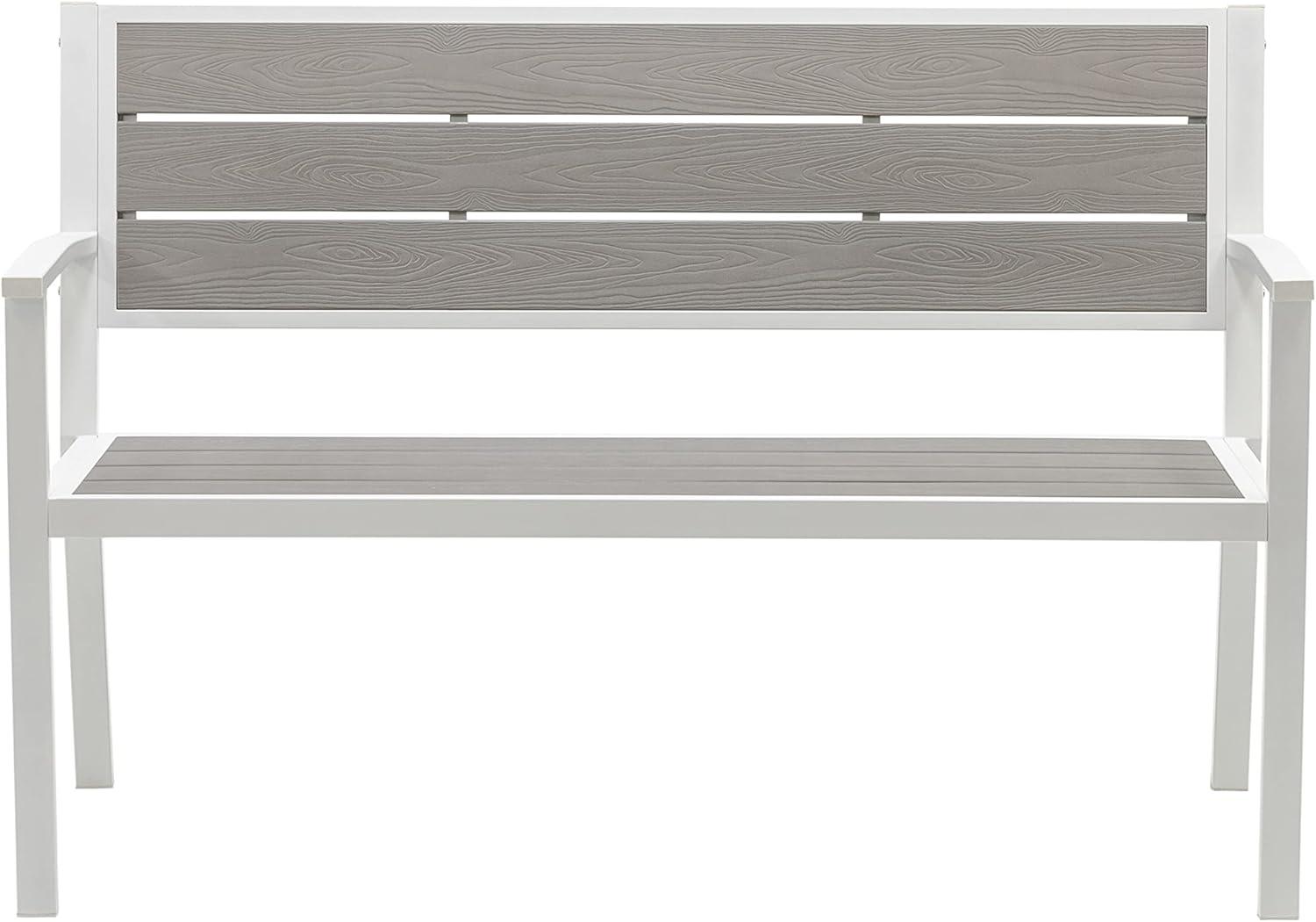 Modern White Stainless Steel 51" Patio Bench with Poly-Resin Slats