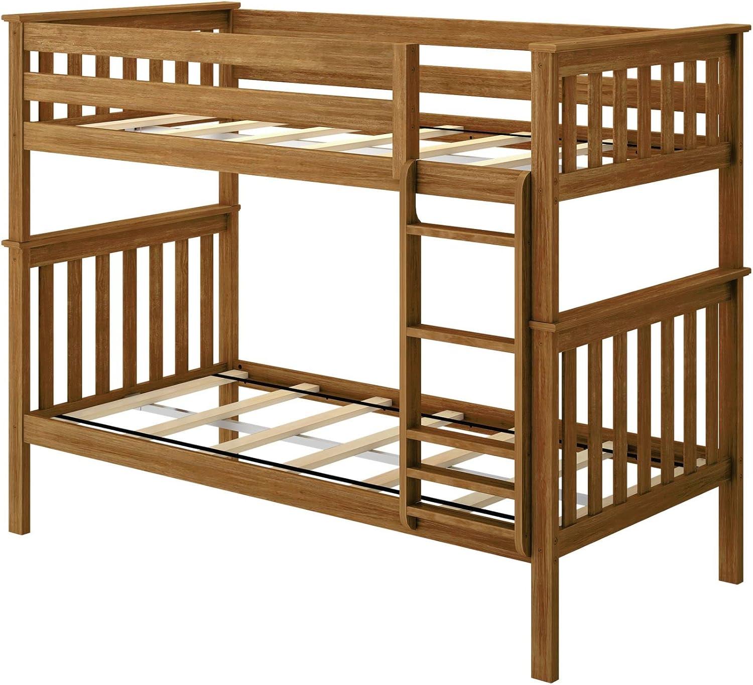Plank+Beam Solid Wood Twin over Twin Bunk Bed with Ladder for Adults, No Box Spring Needed
