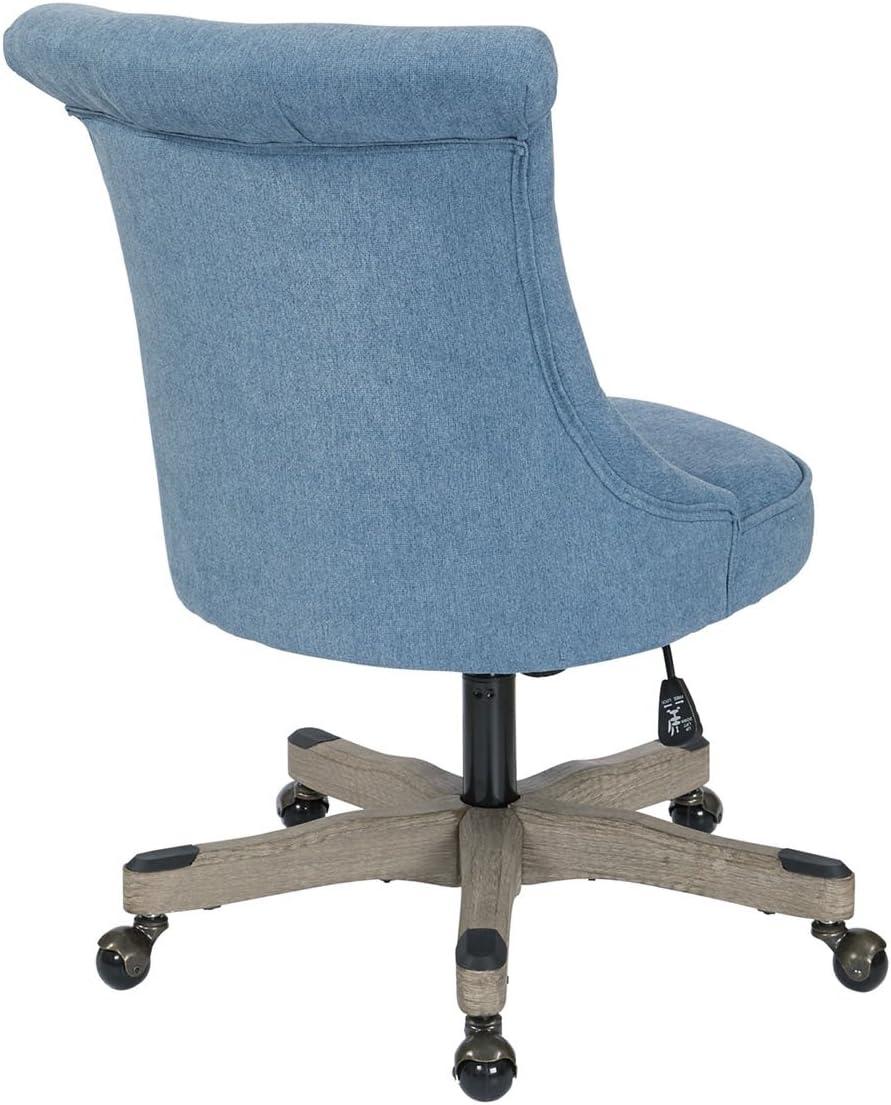 Hannah Tufted Office Chair in Sky Blue Fabric with Grey Wood Base