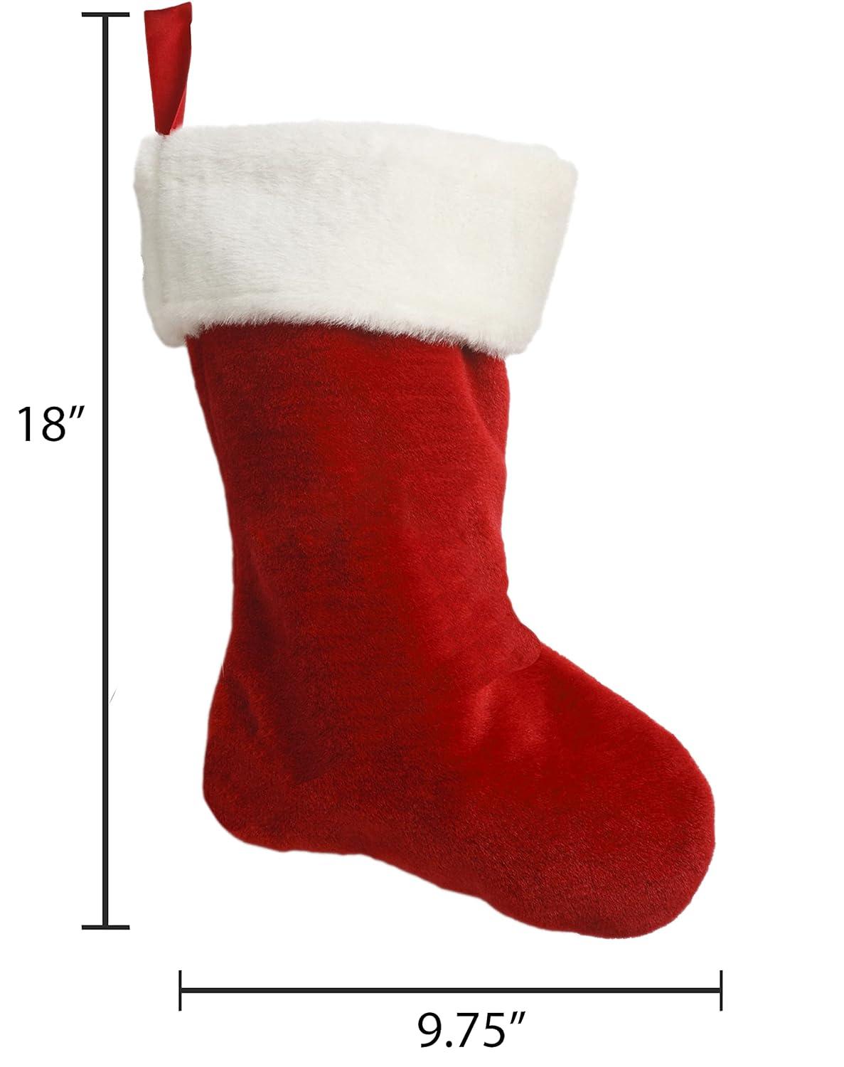 19" Red Velvet Stocking (8 Pack) W/White Plush Cuff & Red Hanging Tag