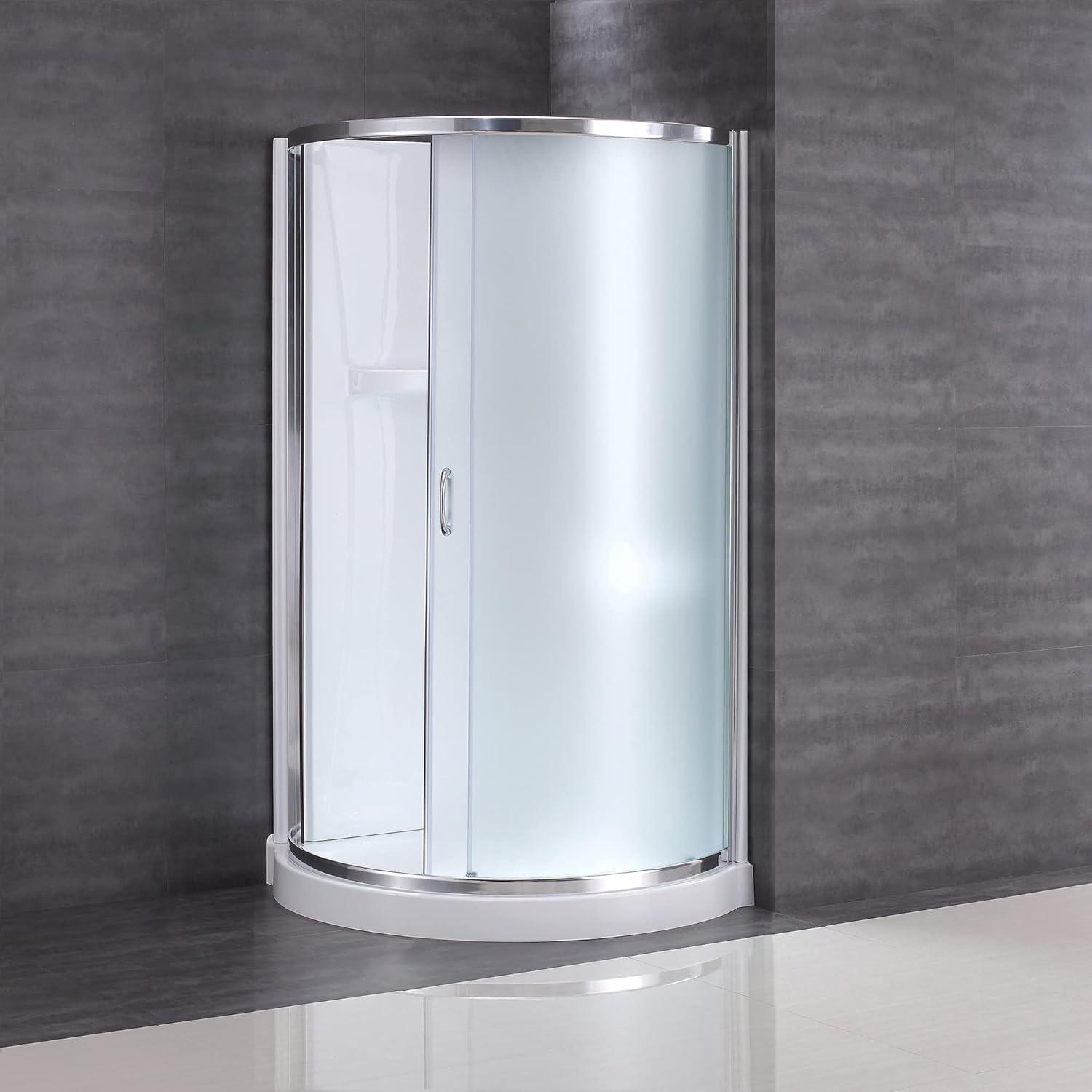 Breeze Round Sliding Shower with Frosted Glass, Acrylic Walls and Base