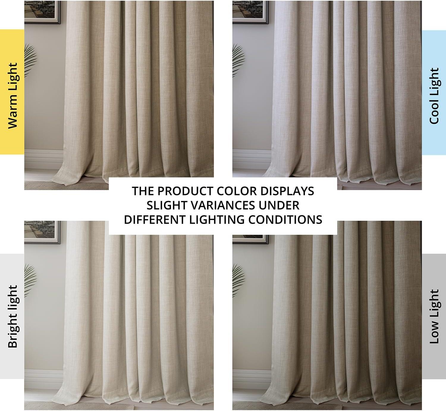 Thatched Tan Faux Linen Blackout Curtain Panel, 50W x 84L