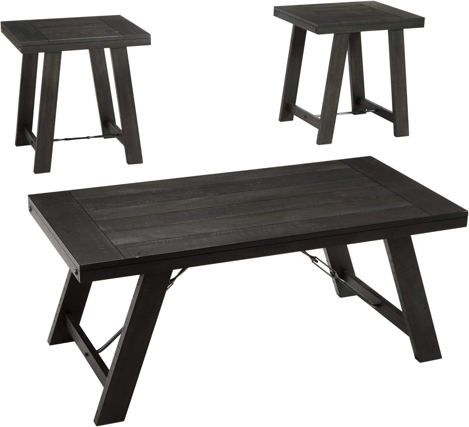 Noorbrook Black and Gray Rectangular Acacia Wood Table Set