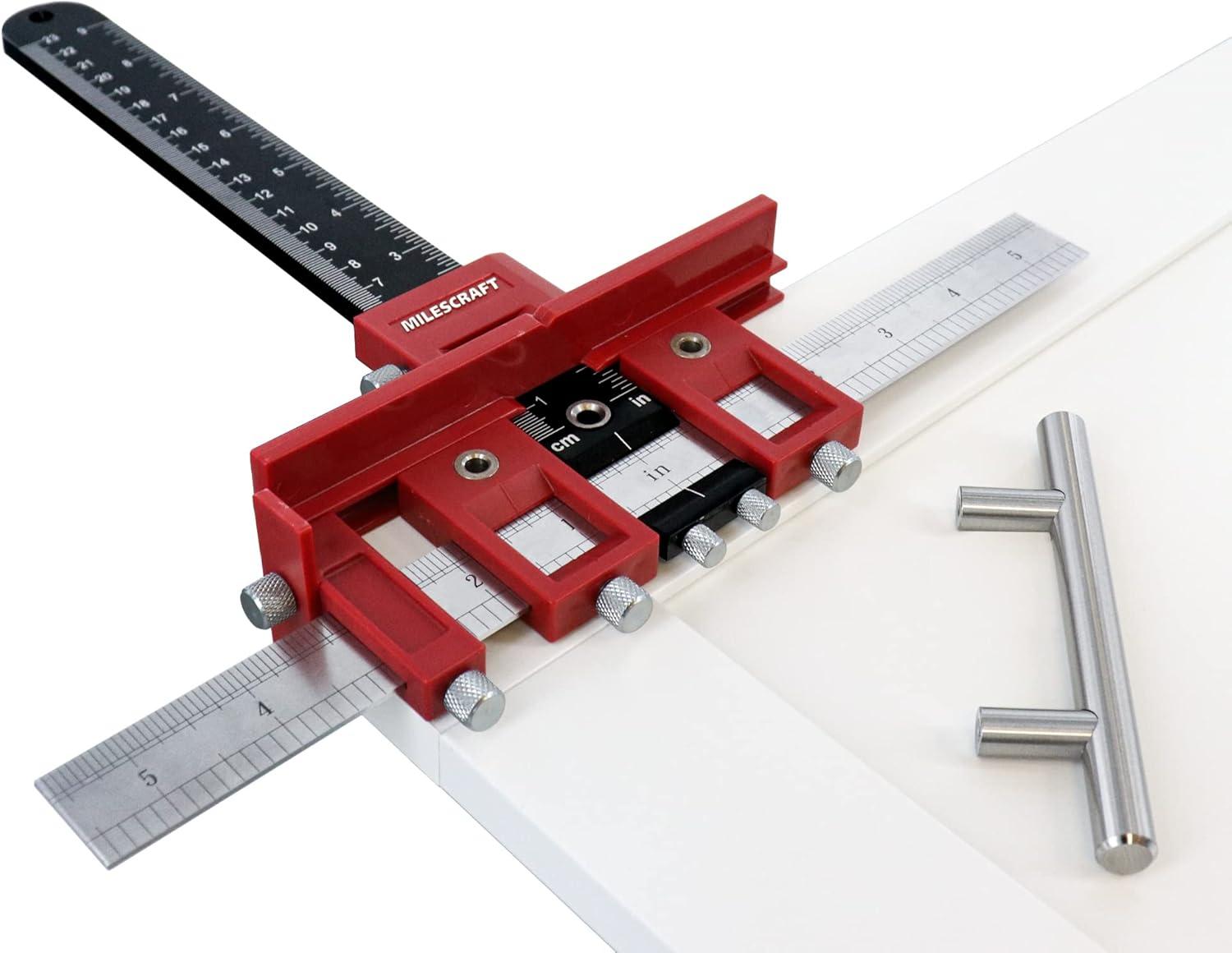 Milescraft 1340 Hardware Jig – Adjustable Drill Guide to Quickly Install Cabinet/Drawer Handles, Knobs and Pulls. Cabinet Hardware Template, Wood Drilling Guide Jig, Drawer Pull Jig.