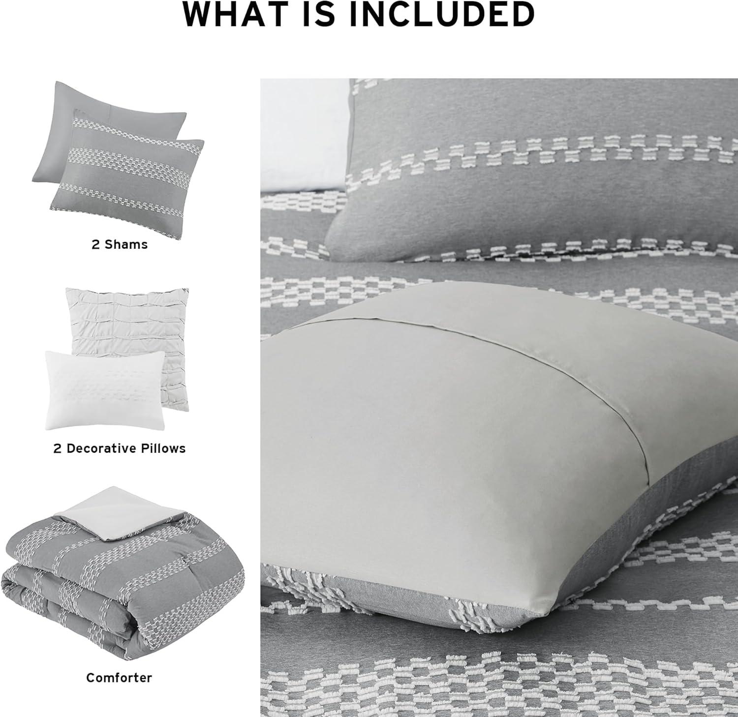 Madison Park Striped 5 Piece Clipped Jacquard Comforter Set with Throw Pillows