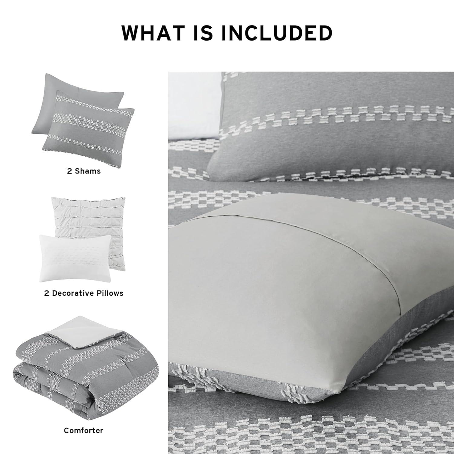 Madison Park Striped 5 Piece Clipped Jacquard Comforter Set with Throw Pillows