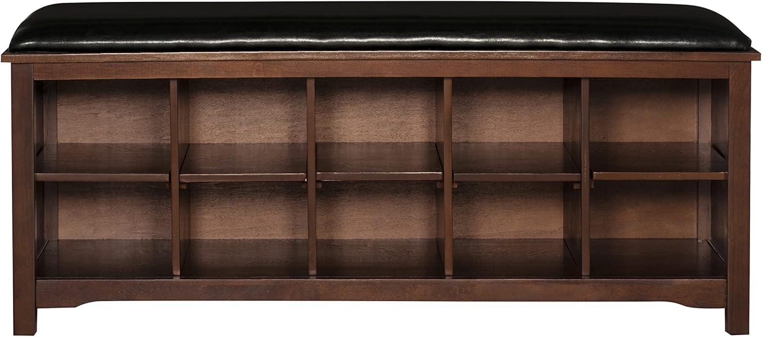 45" Cape Anne Dark Brown Faux Leather Upholstered Storage Bench Dark Walnut - Linon: Entryway Seating, Shoe Cubbies