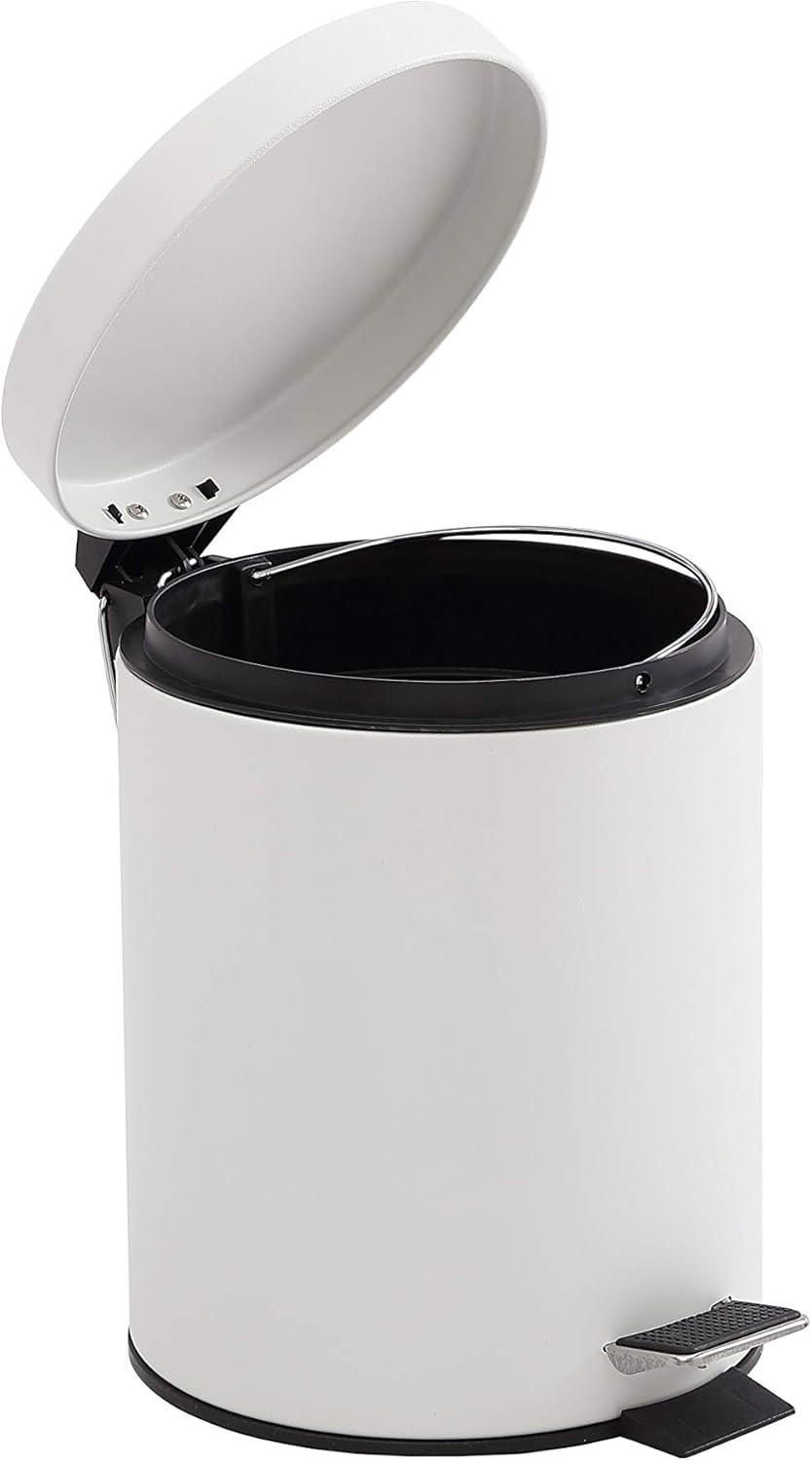 TRAHOO-1.3 Gallon / 5 Liter, Steel Step Trash Can with Removable Inner Bucket, Matte White