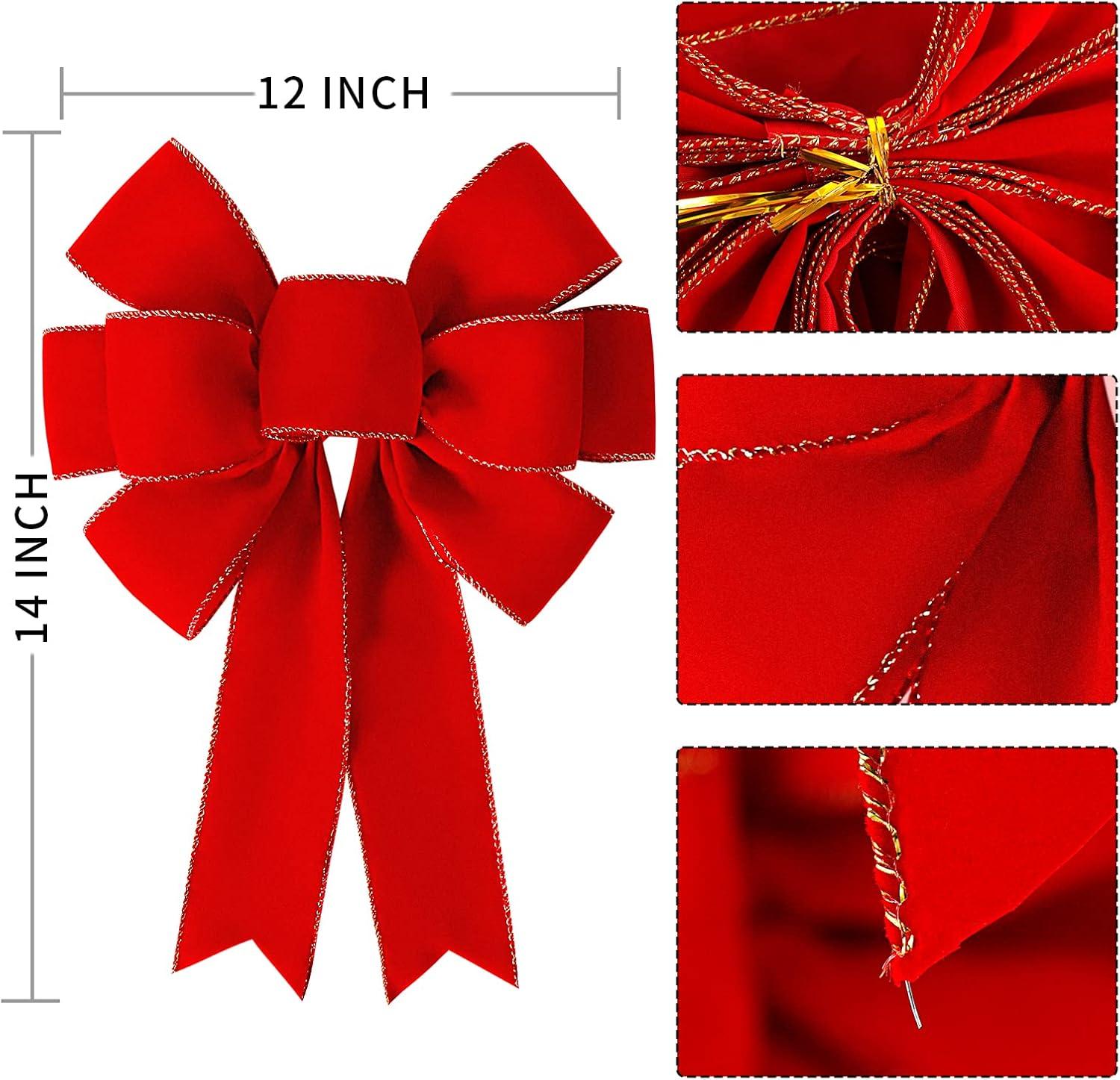 Red Christmas Bows Large Velvet Bow for Wreaths, Tree, Outside Decorating, Outdoor (12 * 14 inch) 1-pack (12*14 inch)