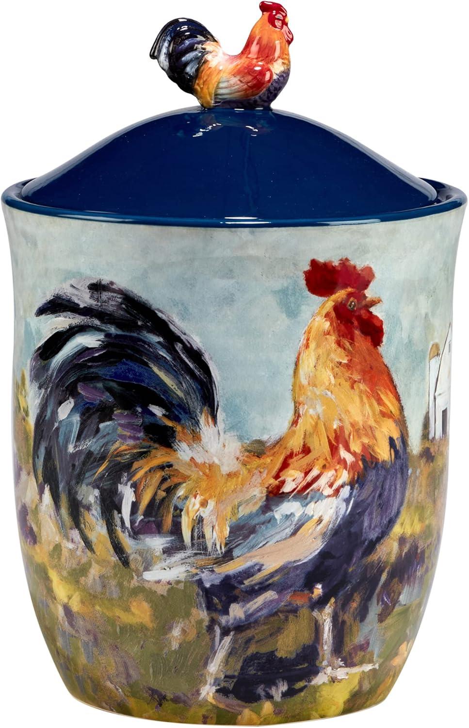 Blue Ceramic Rooster Meadow 3-Piece Canister Set