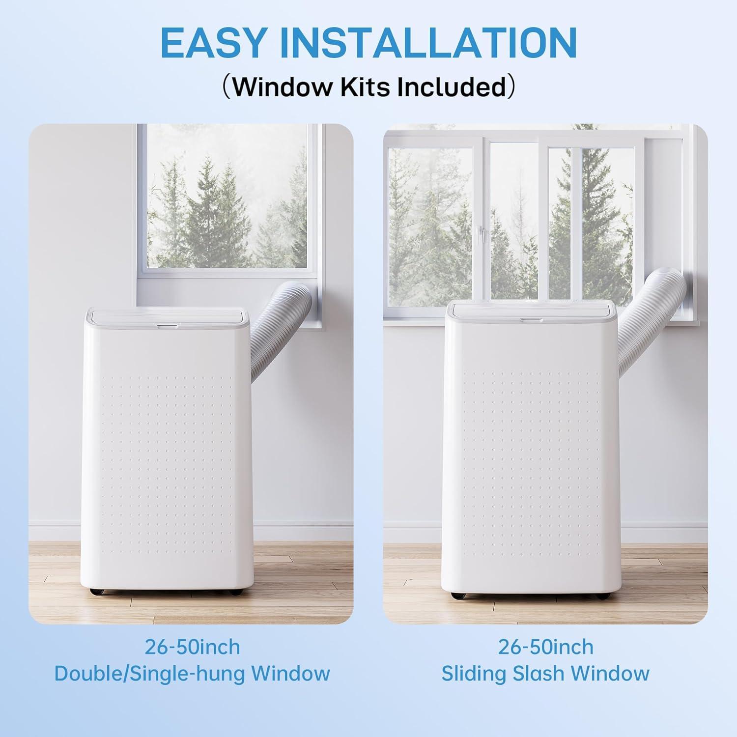 Homhougo 14,000 BTU Portable Air Conditioner, 4-in-1 Cooling, Dehumidifier, Fan & Sleep Modes, Cools Up to 750 Sq. Ft, Includes Window Kit & Remote Control, White