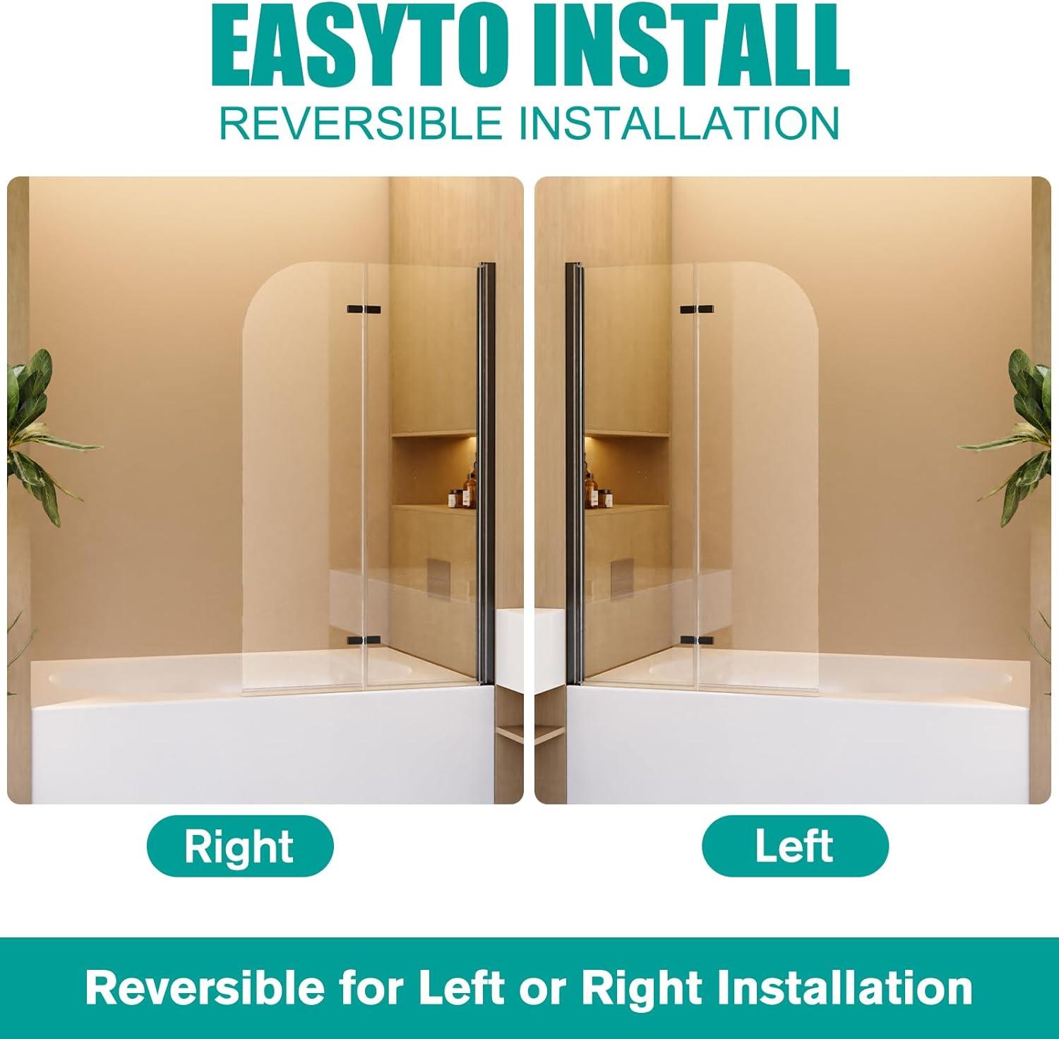 LILI 31"W x 55"H Frameless Folding Pivot Shower Tub Door Reversible Installation LI55675LL