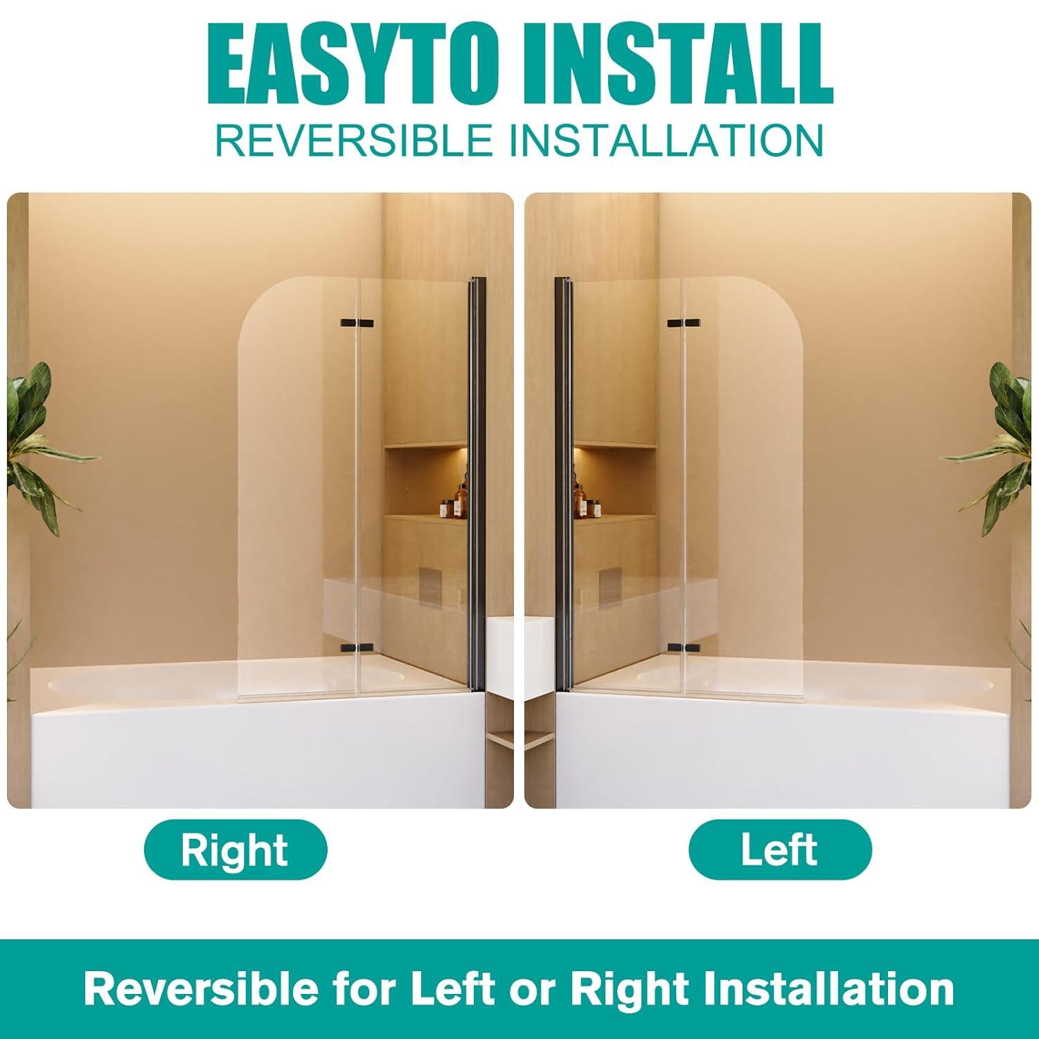 LILI 31"W x 55"H Frameless Folding Pivot Shower Tub Door Reversible Installation LI55675LL