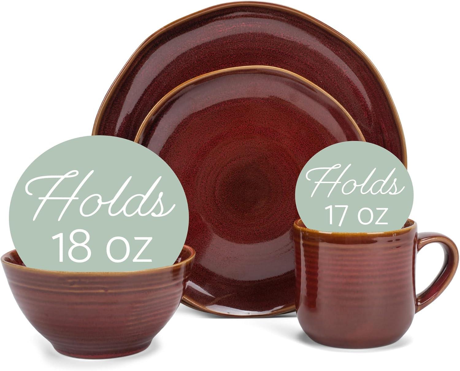 Elanze Designs 16-Piece Reactive Glaze Ceramic Stoneware Dinnerware - Service for 4, Mocha Grey Ombre