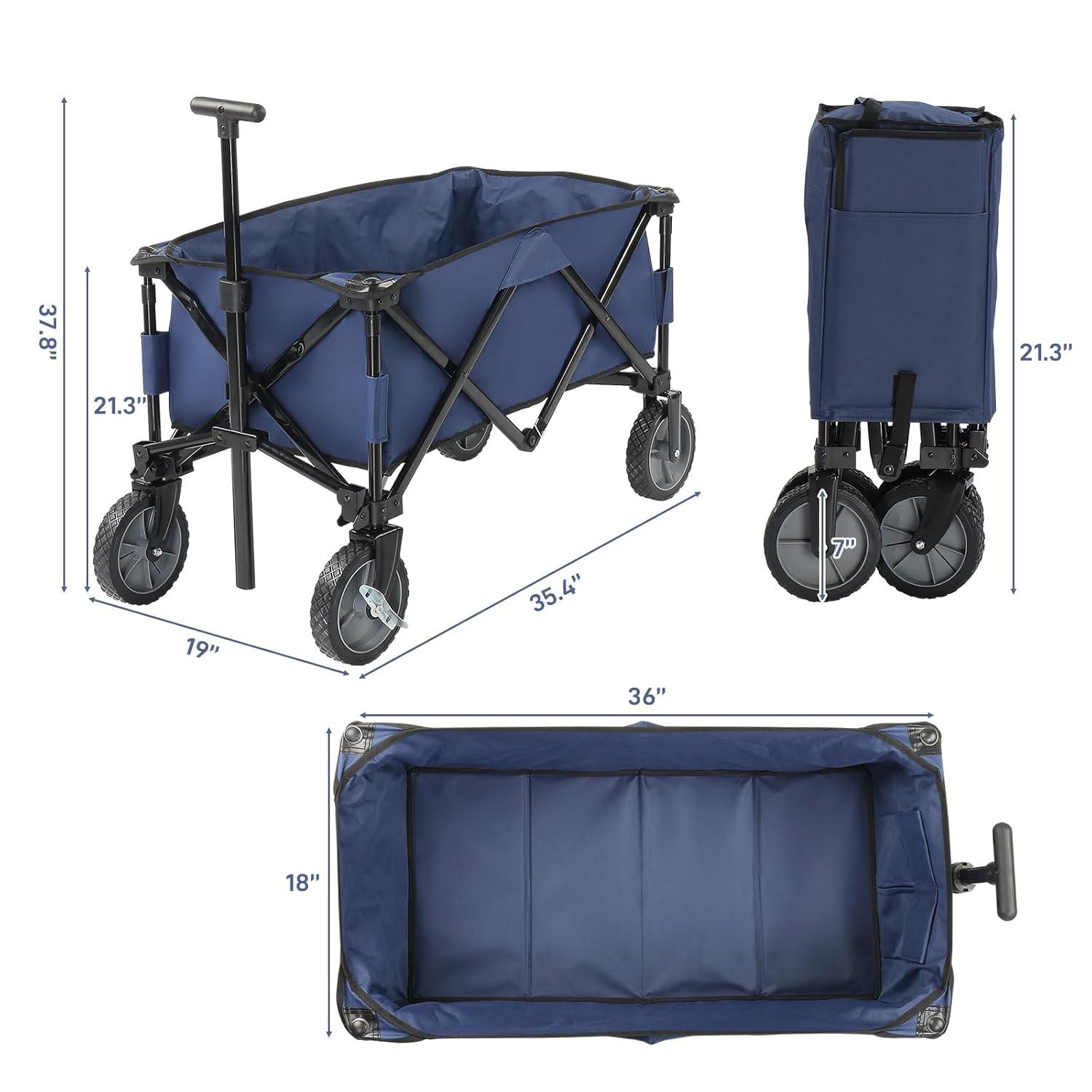 Collapsible Wagon, Beach with Big Wheels for Sand, Grocery Wagon All-Terrain Wheels Garden Grocery for Shopping, Park Picnic, Camping, Beach Trip