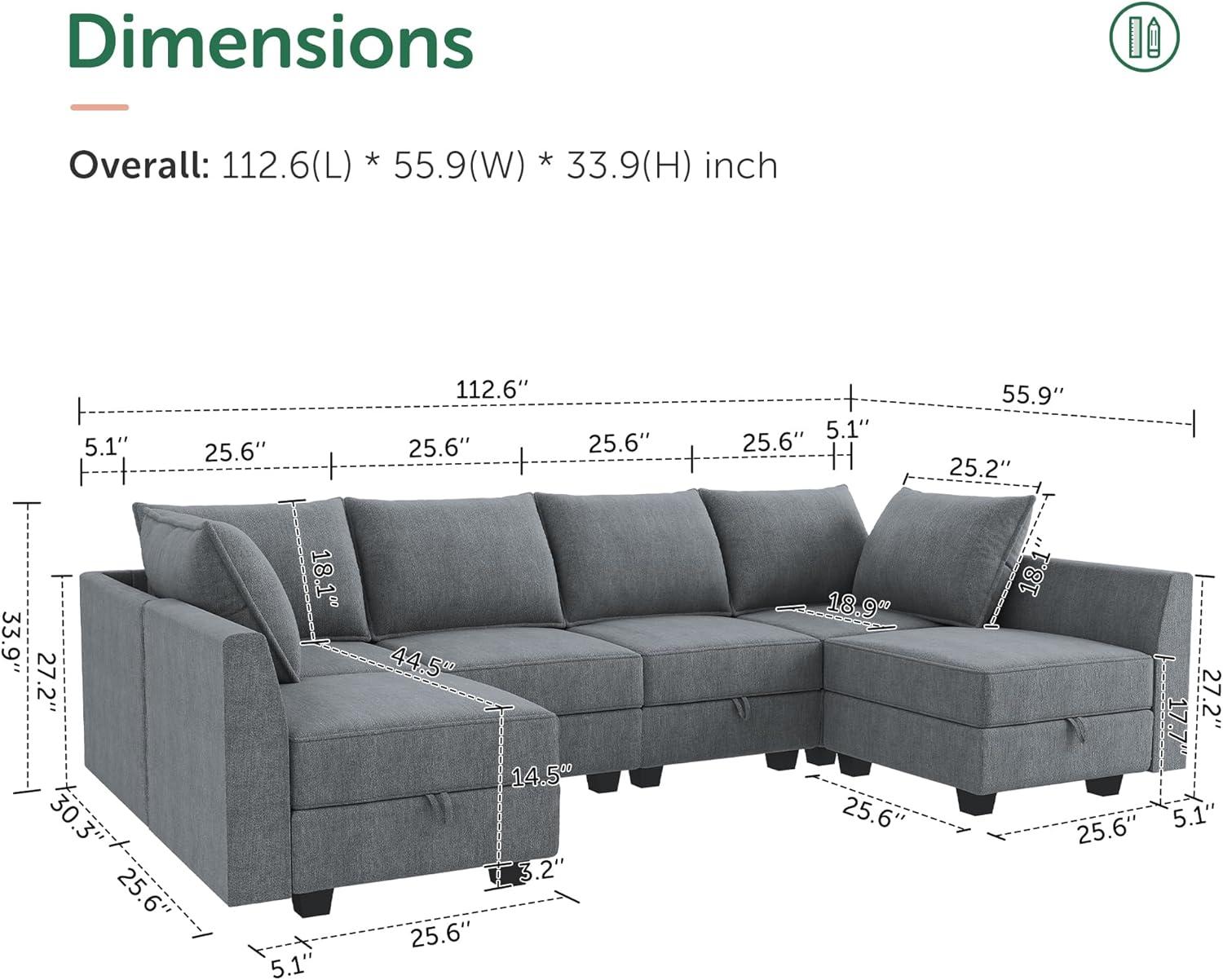 Gray Fabric U-Shaped Sectional Sofa with Storage Ottoman