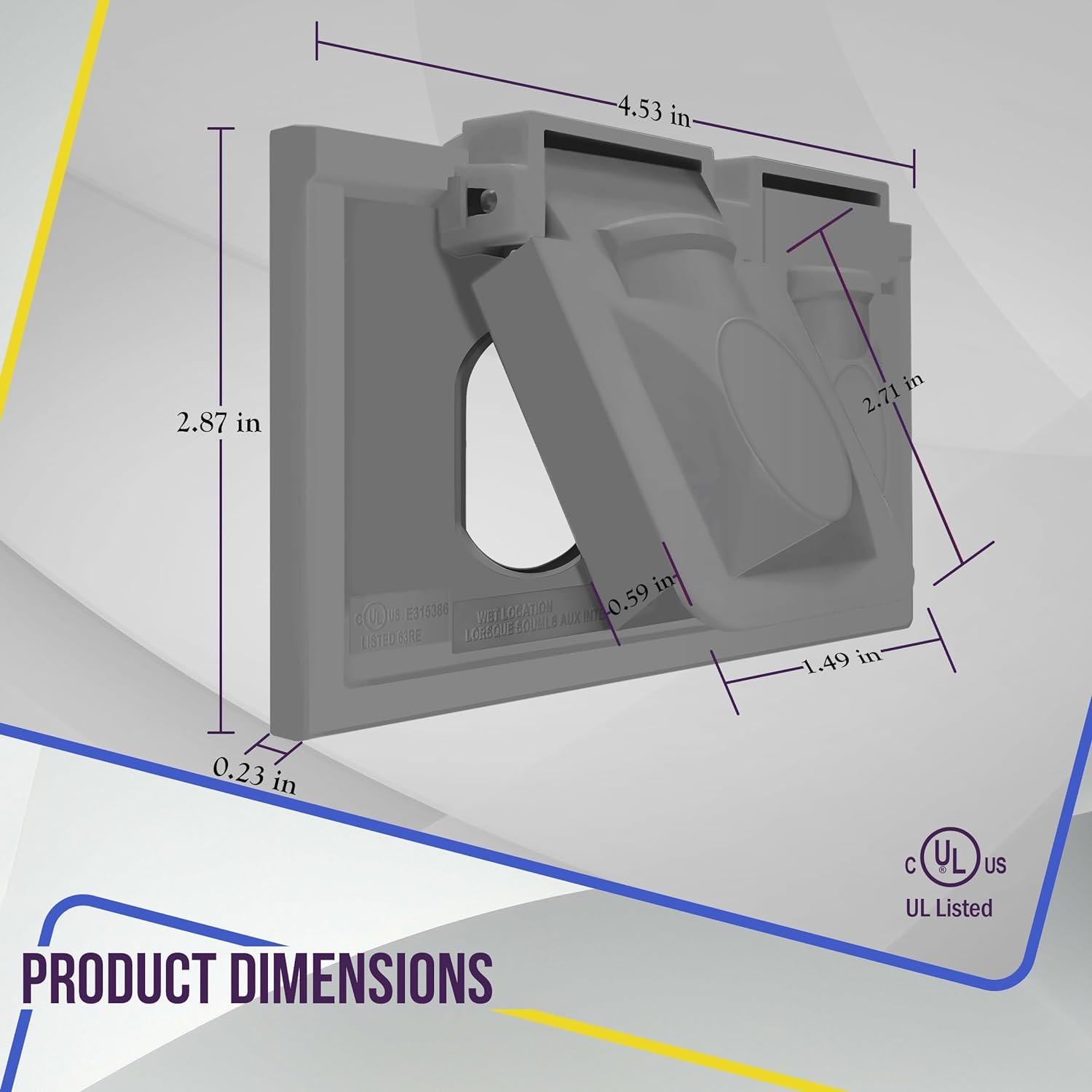 Gray Thermoplastic Horizontal Duplex Weatherproof Wall Plate