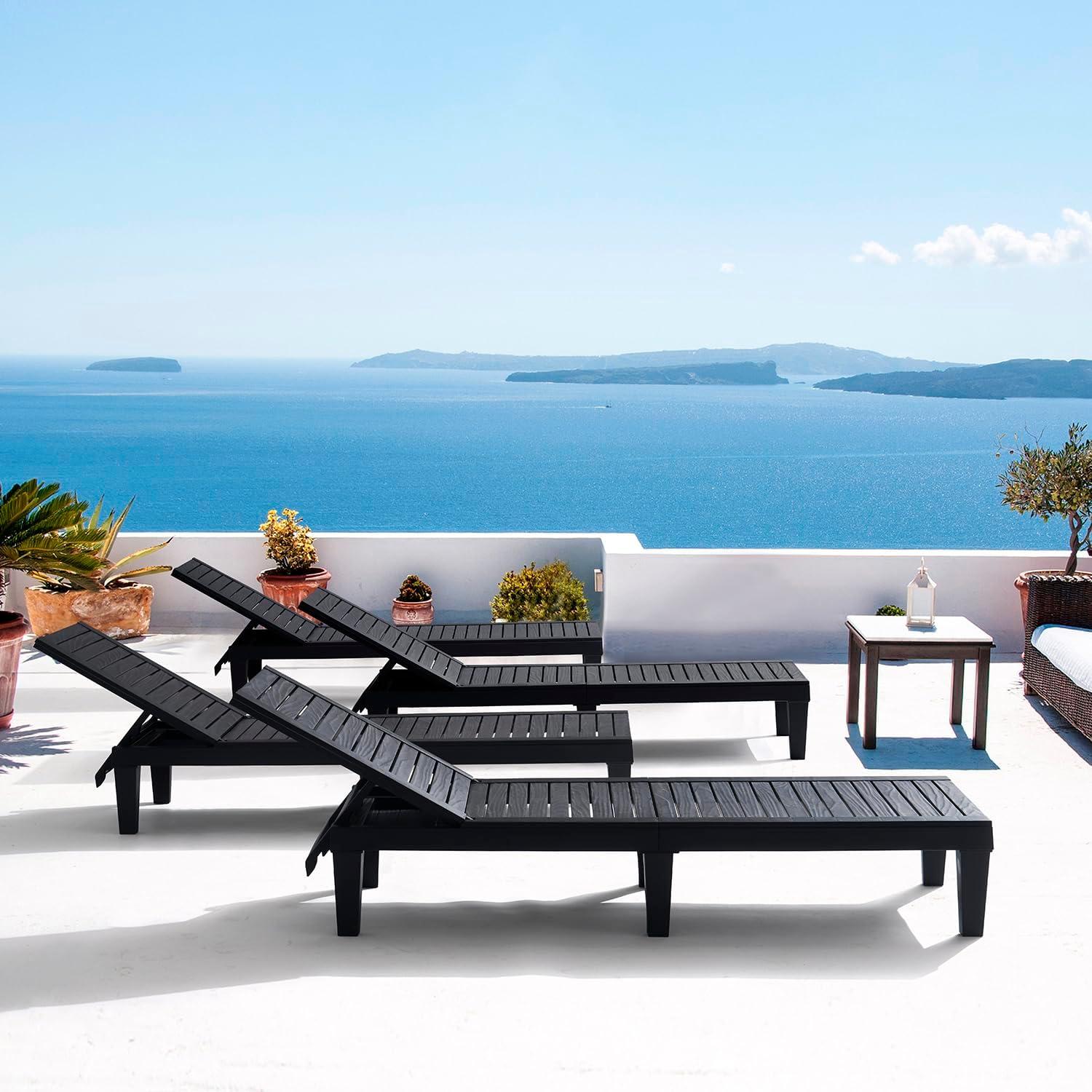Nestl Waterproof Chaise Lounge Chair - Set of 4 Adjustable Lightweight Black Outdoor Patio Chairs