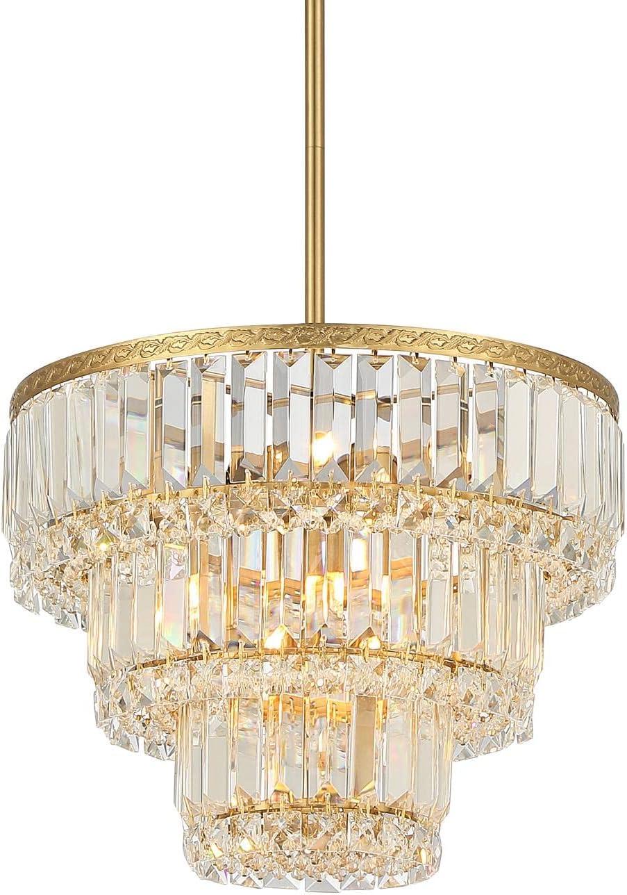 Vienna Full Spectrum Magnificence Soft Gold Chandelier 14 1/2" Wide Modern Faceted Crystal Glass 7-Light LED Fixture for Dining Room Kitchen Island