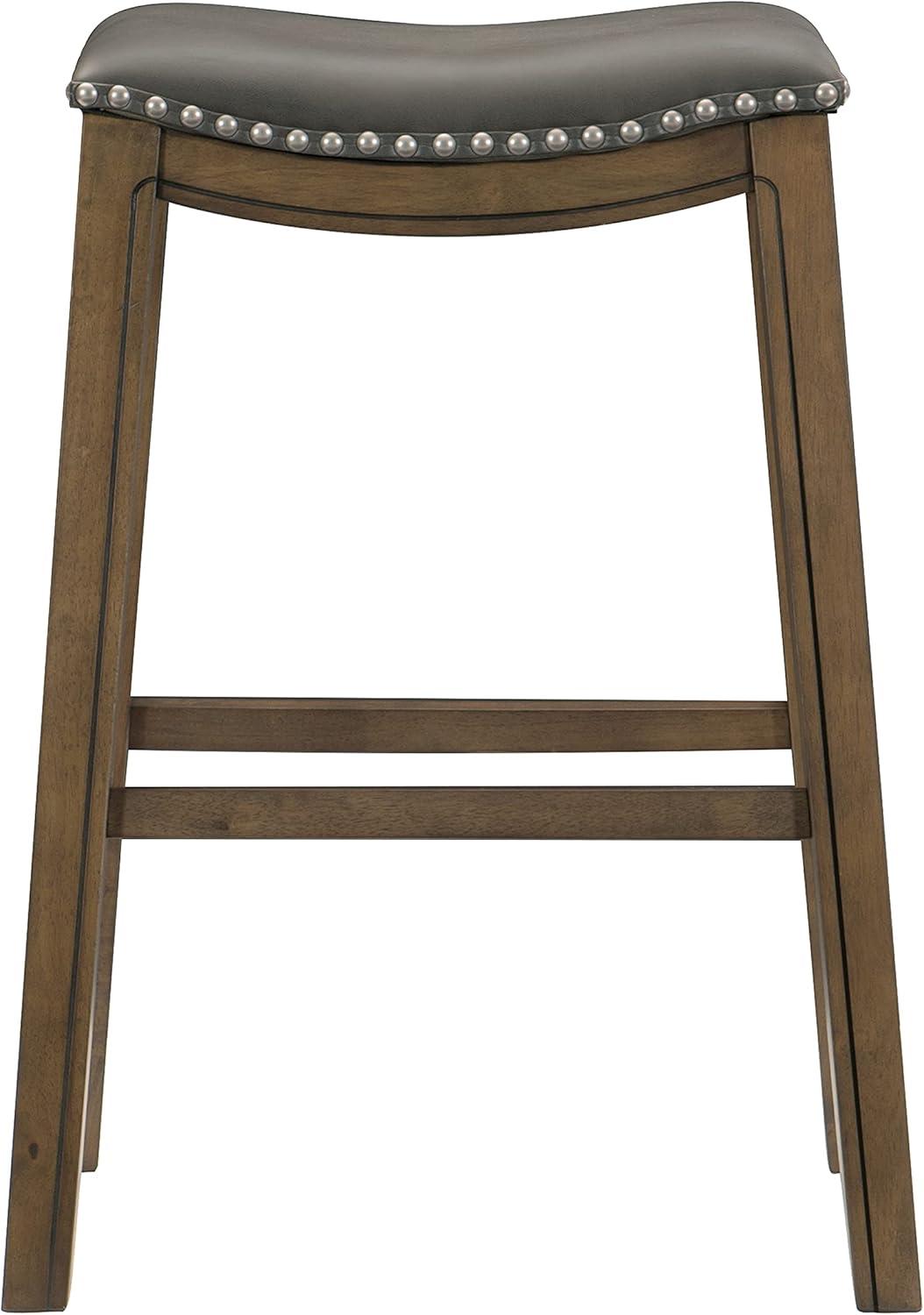 Contemporary Gray Wood Saddle Style Pub Stool, 31" Height