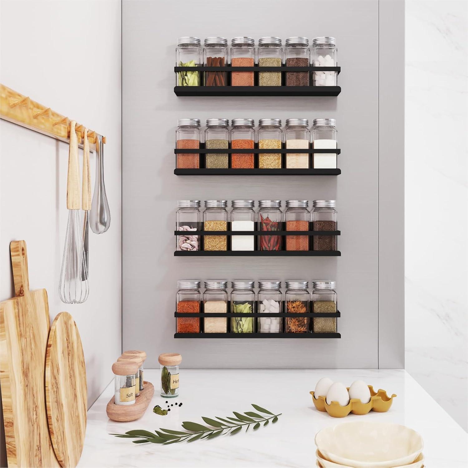 Magnetic Spice Rack for Refrigerator Magnetic Fridge Shelf for Kitchen Spice Organizer Magnetic Shelf for Fridge Space Saving Black 4 Pack with Magnetic Paper Towel Holder