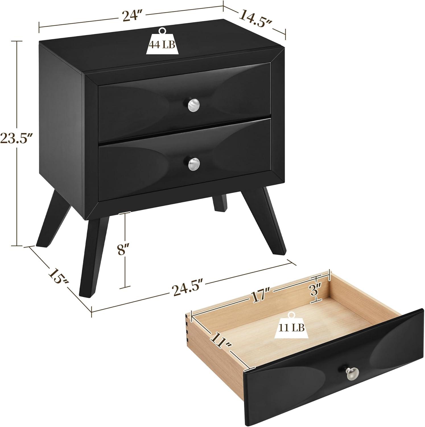 Yaheetech Modern Vintage 2-Drawer Nightstand End Table for Living Room, Black