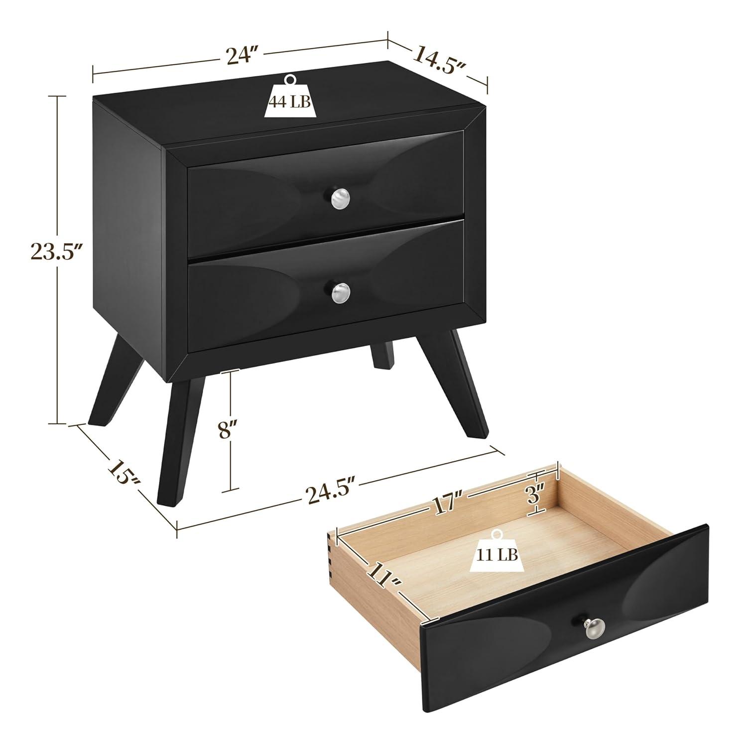 Yaheetech Modern Vintage 2-Drawer Nightstand End Table for Living Room, Black