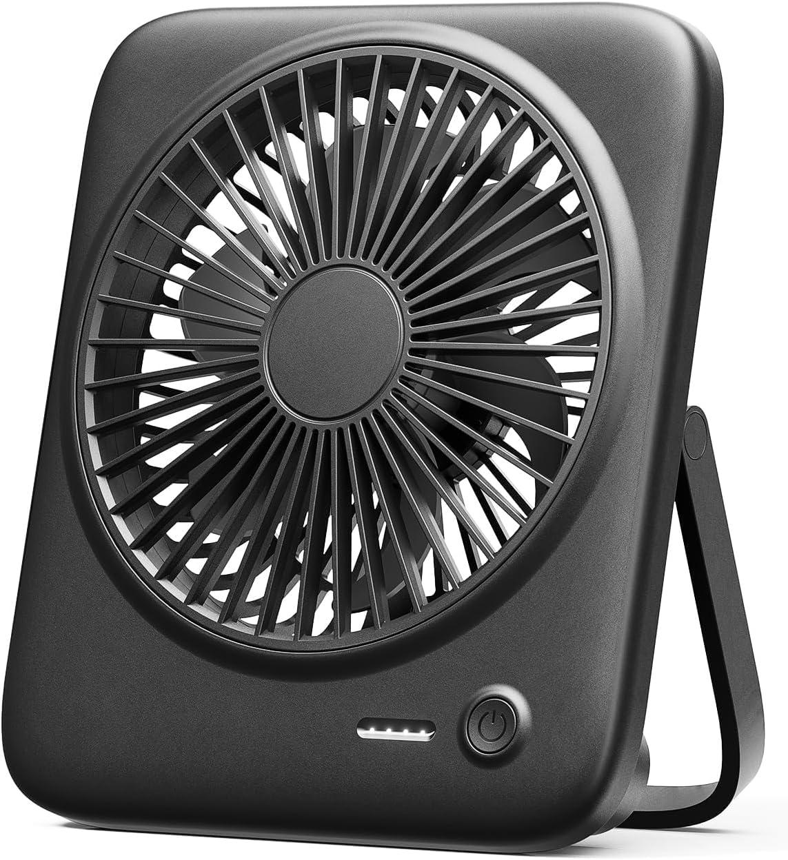 Black Slim Foldable Battery-Powered Desk Fan with USB Charging