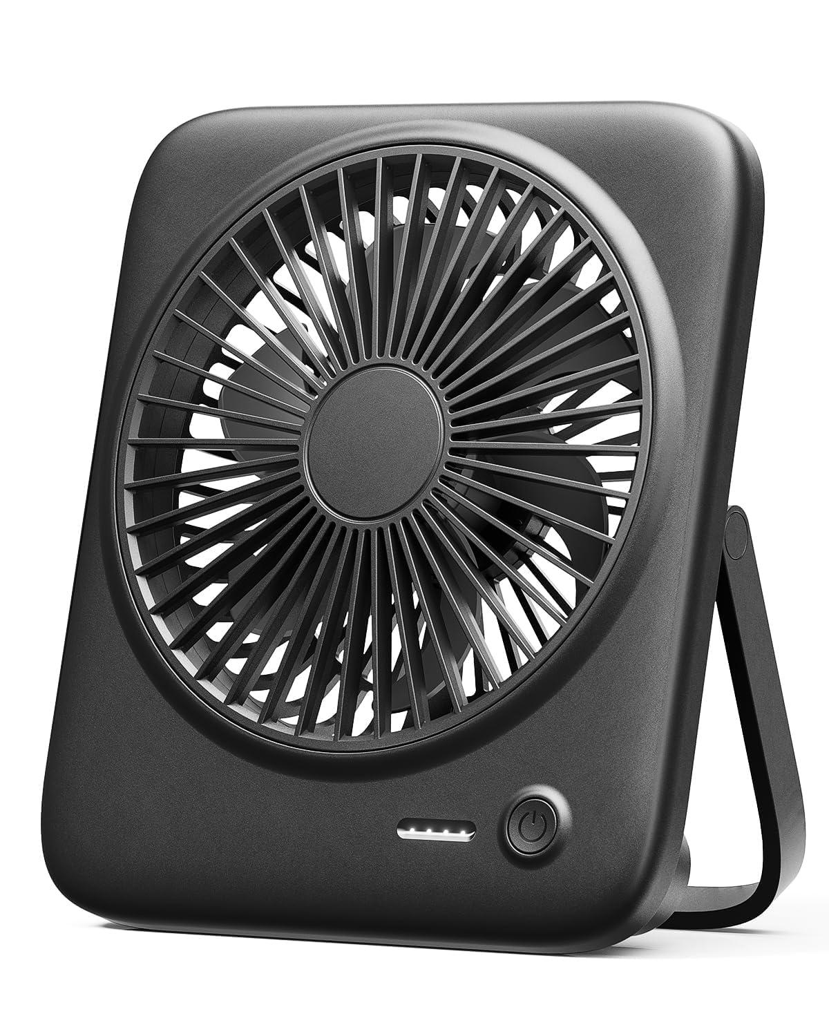 Black Slim Foldable Battery-Powered Desk Fan with USB Charging