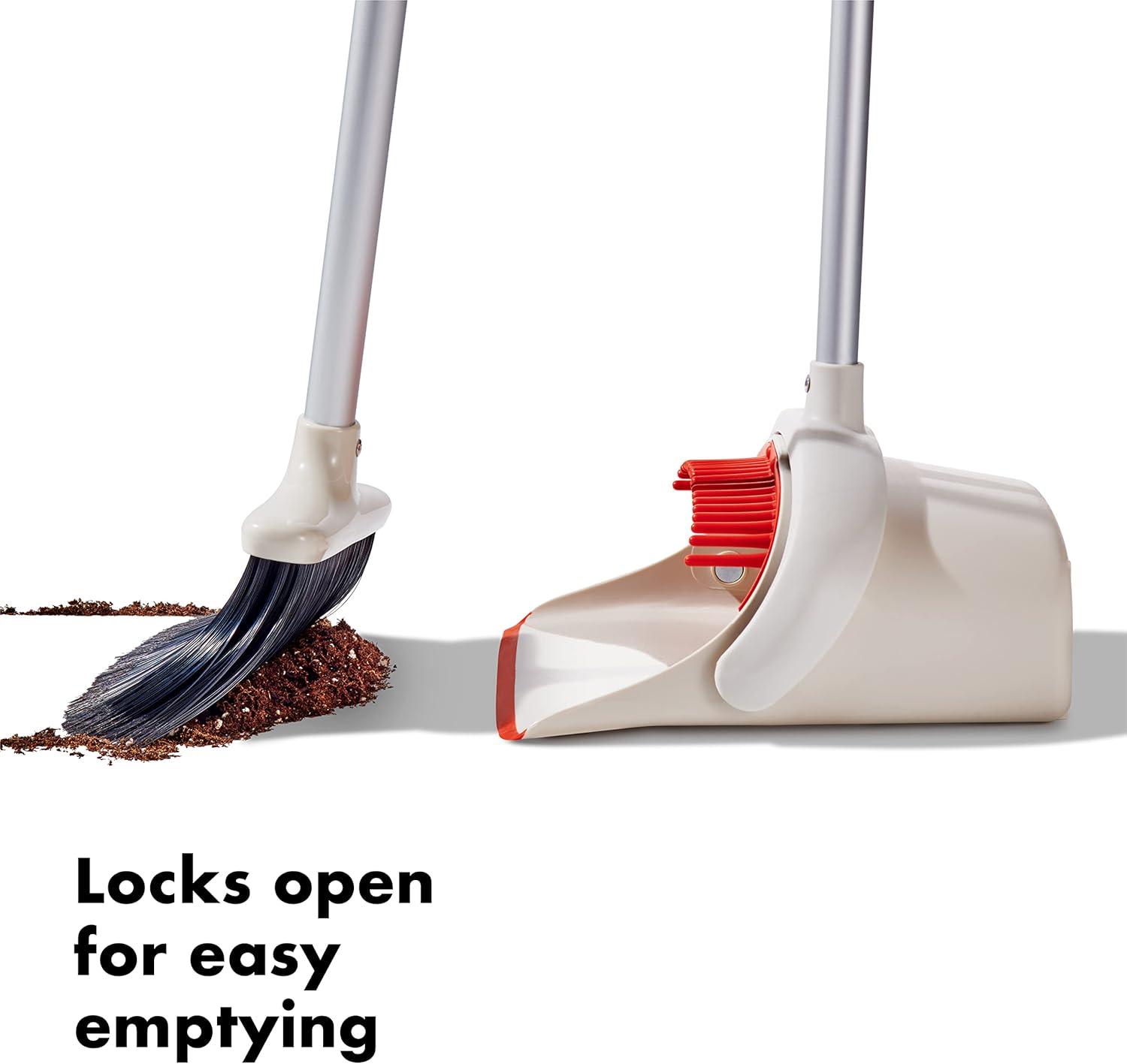 White and Orange Lightweight Upright Sweep Set with Dustpan